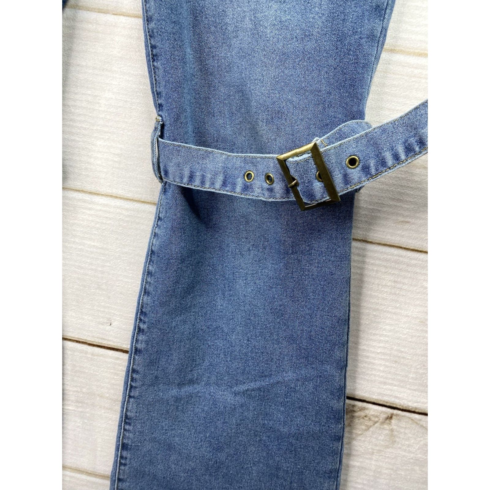 Cider Cider Jeans Womens XL Flare Knee Straps Stretch Denim Grunge Hipster Hippie Y2K Size 26" / US 2 / IT 38 - 2 Thumbnail
