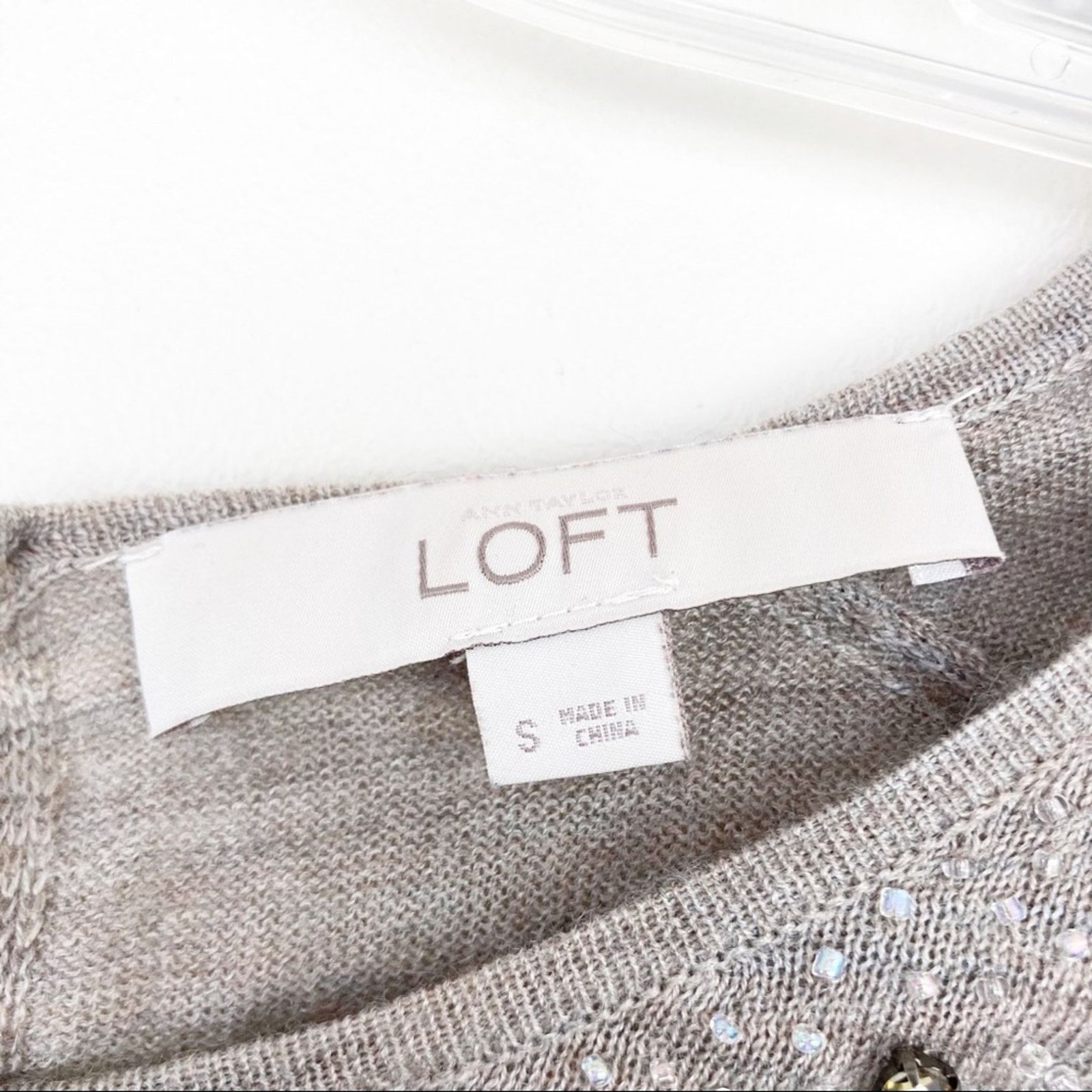 Loft Ann Taylor Loft Gray Sweater Beaded Detail Sz S Size S / US 4 / IT 40 - 3 Thumbnail