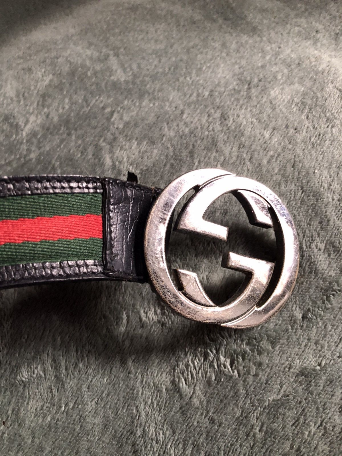 Gucci GUCCI Mens Leather Canvas Strips G Buckle Belt Size 105/42 Size 42 - 3 Thumbnail