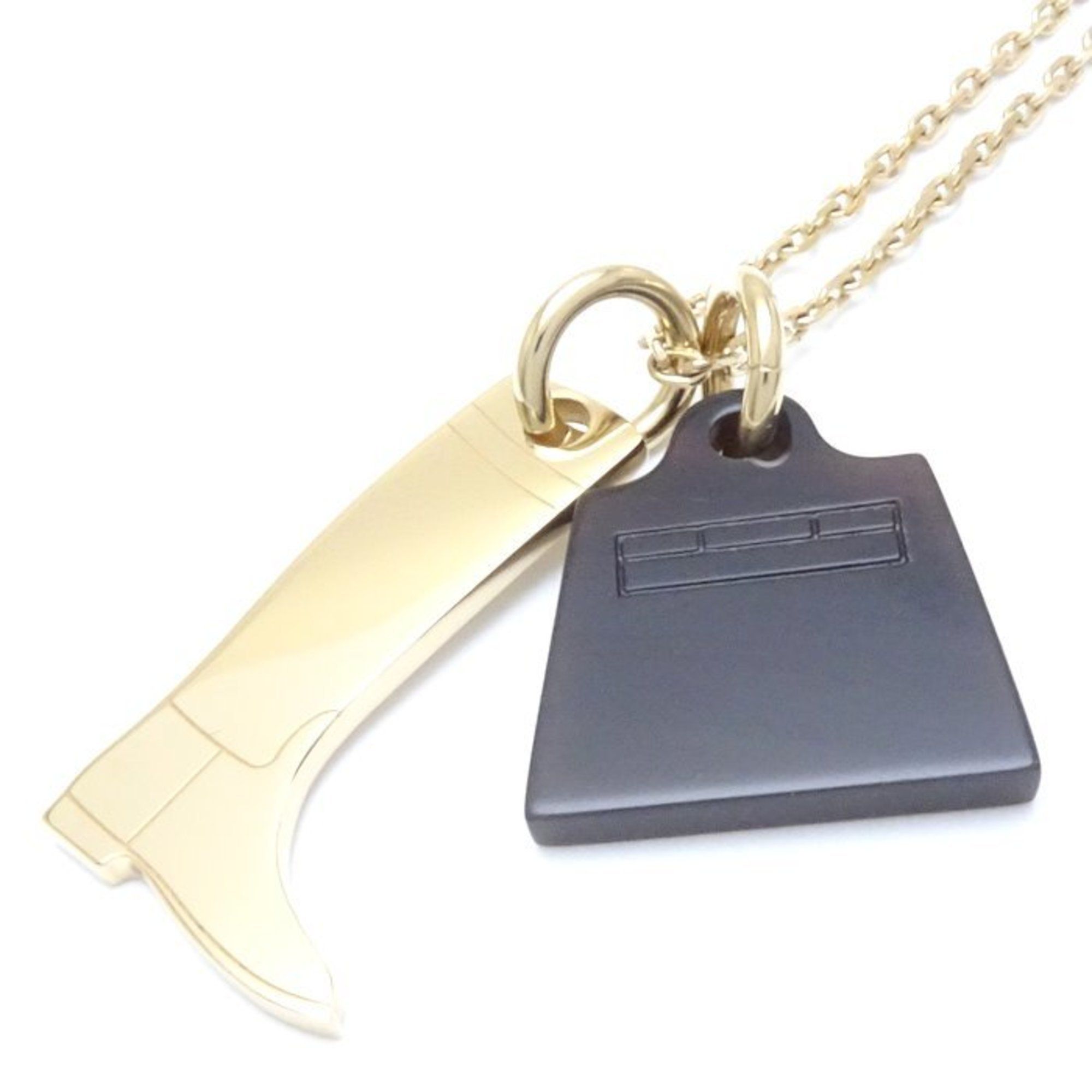 image of Hermes Amulet Marokinnier Pendant Pm H057028Fd00 Necklace Small Gp Gold Plated Buffalo Horn 199418,