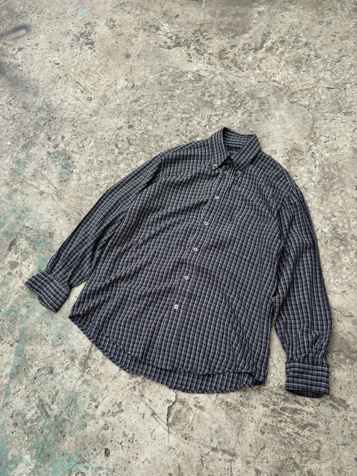 Japanese Brand × Trussardi Vintage Trussardi Checkered Viscose Dark Shirt Size US M / EU 48-50 / 2 - 2 Thumbnail