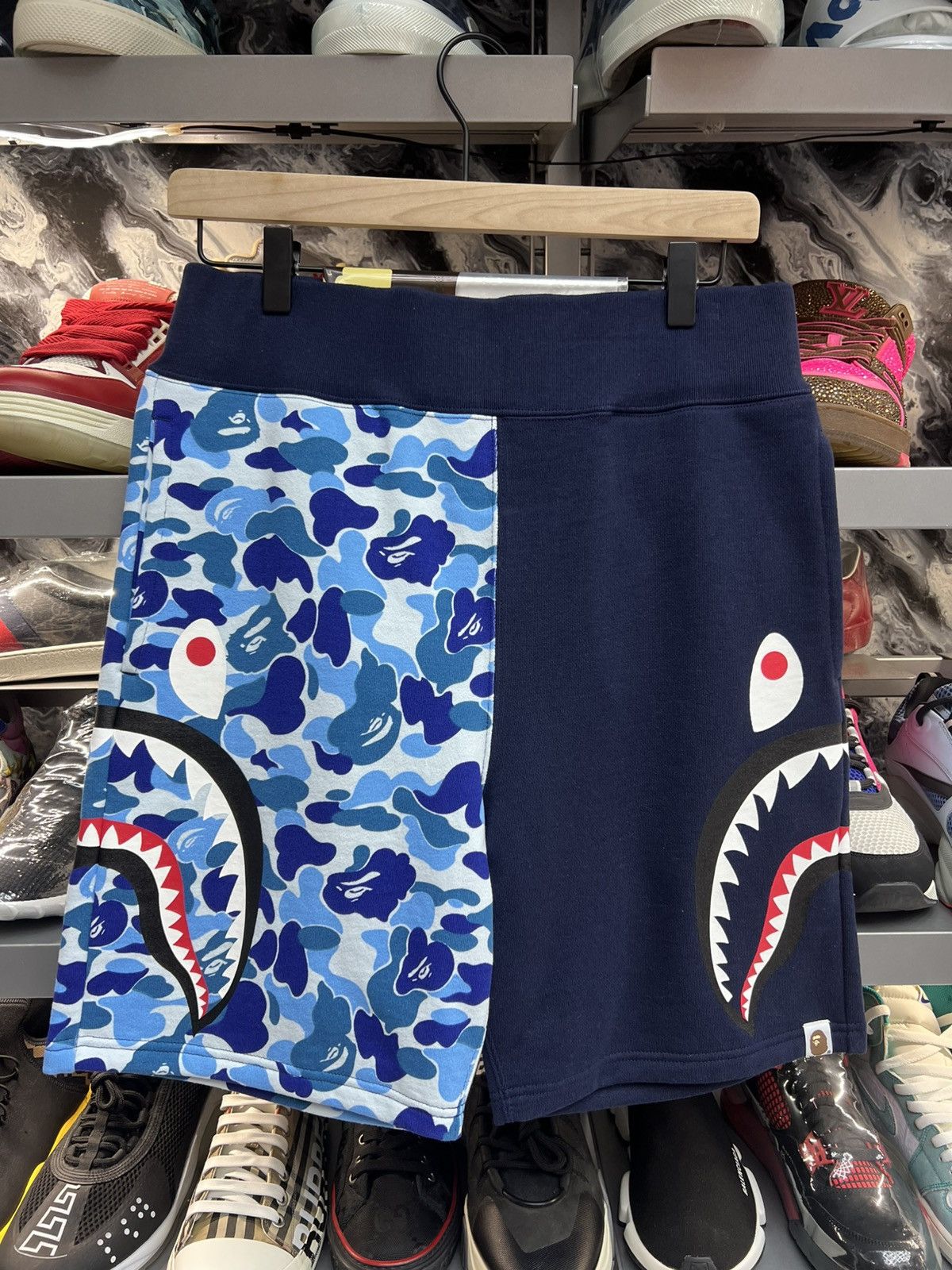 Bape Bape ABC Blue Camo Side Shark Shorts Size US 29 - 1 Thumbnail