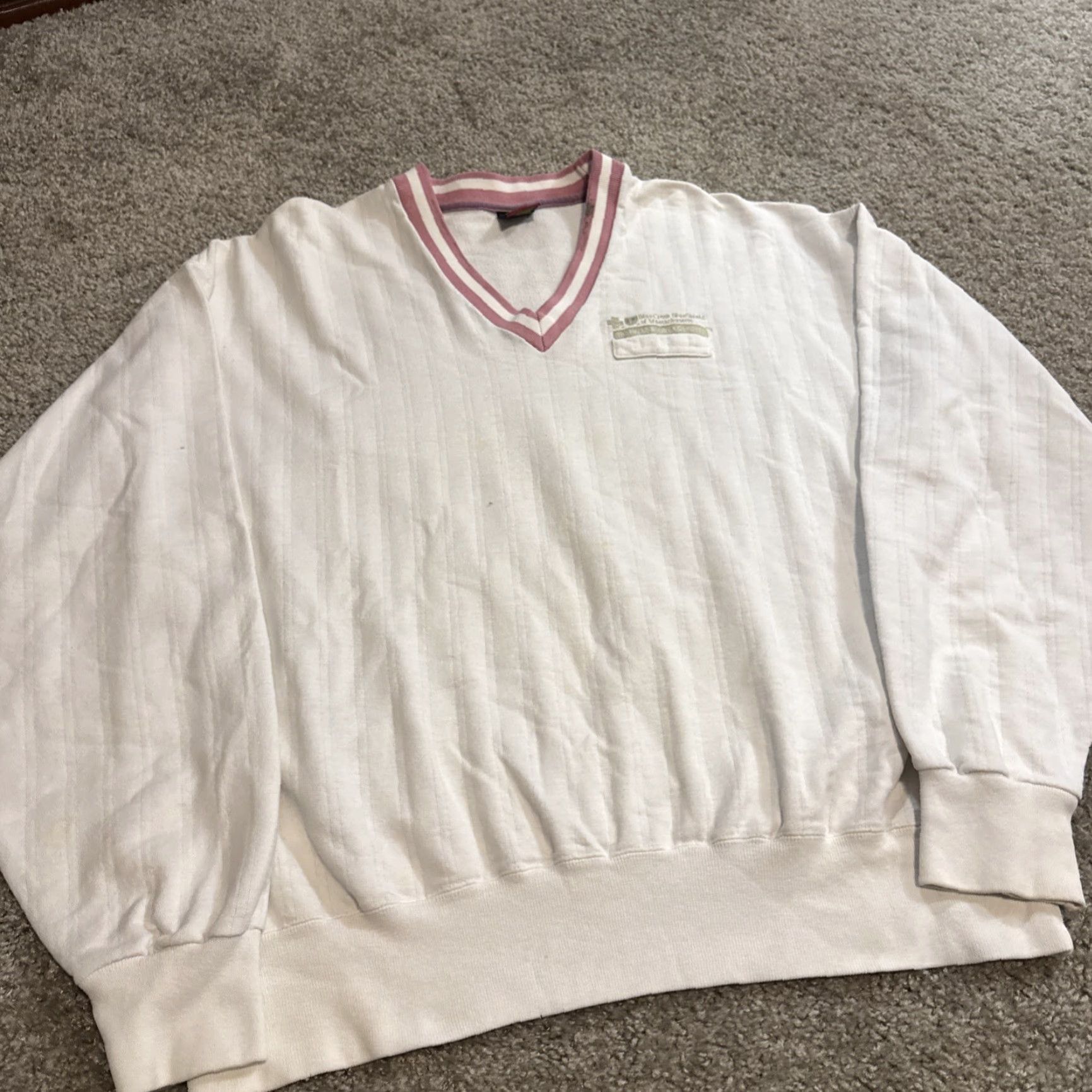 Vintage VTG 90s Cross Creek V-Neck Sweater White Pink Women Large USA Pullover Size L / US 10 / IT 46 - 2 Thumbnail