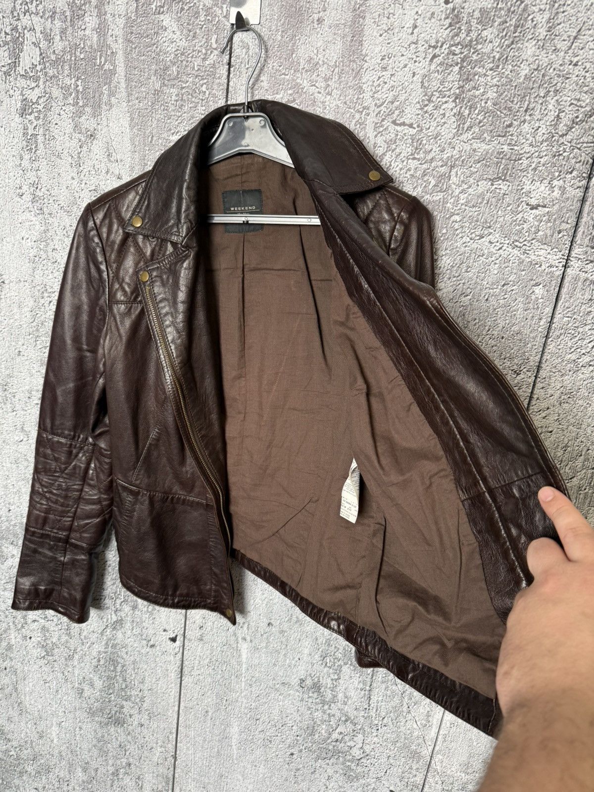 Weekend Max Mara Weekend Max Mara Brown Leather Biker Jacket Cropped Moto Size S / US 4 / IT 40 - 17 Thumbnail