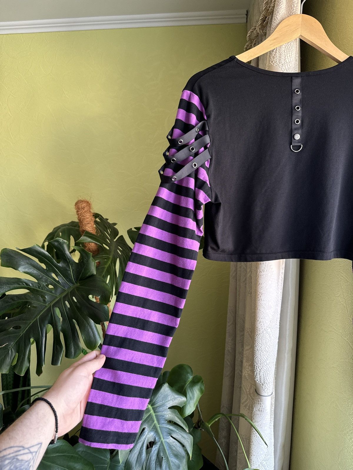 Hysteric Glamour Vintage Emo Punk Goth Cropped Longsleeve Top Black Purple Size M / US 6-8 / IT 42-44 - 9 Thumbnail