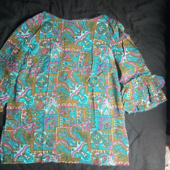Other Vintage 60s Fritzi Paisley Geometric Psychedelic Top Hippie Size L / US 10 / IT 46 - 2 Thumbnail