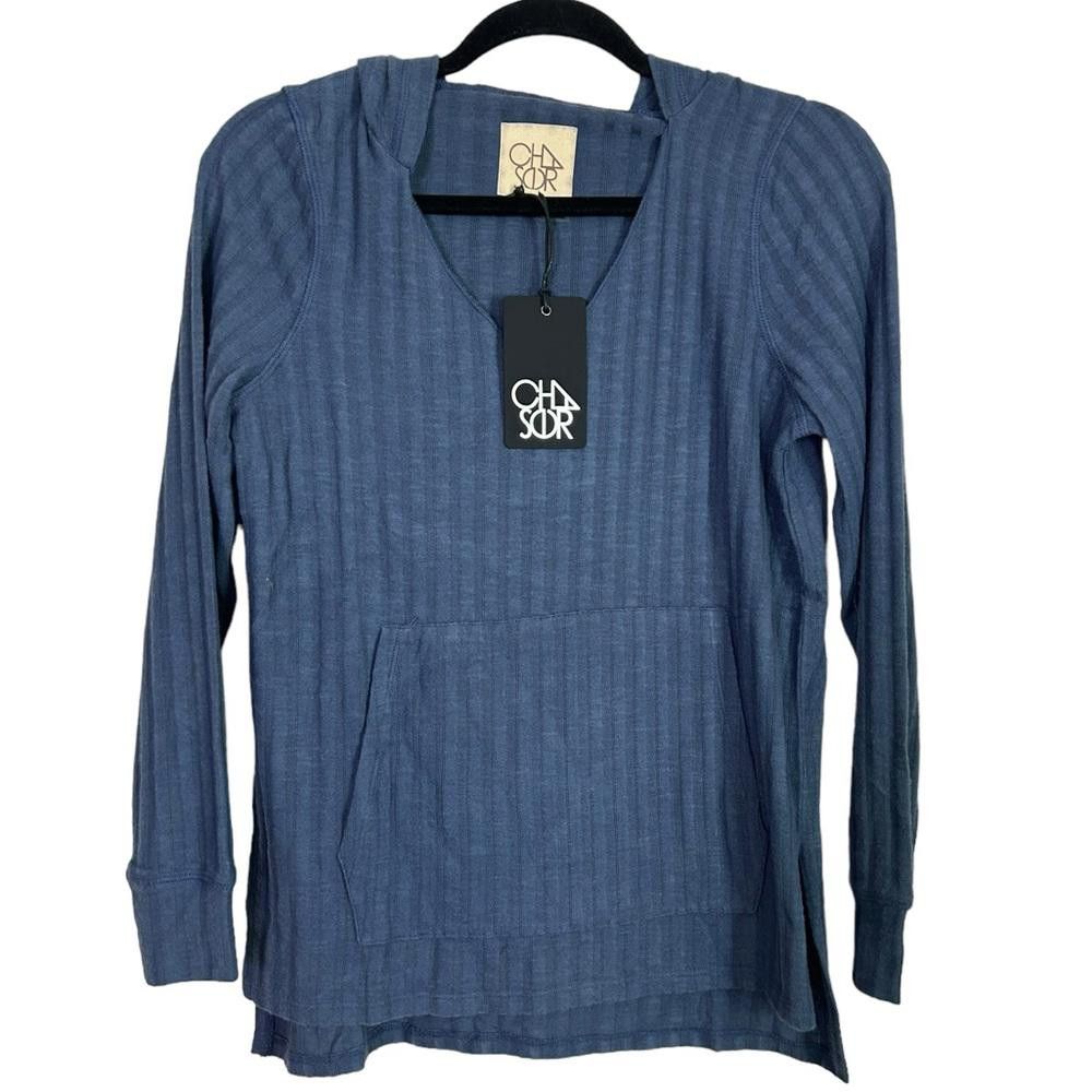 Chase Authentics Chaser l NWT Blue Ribbed Lightweight Hoodie Small Size S / US 4 / IT 40 - 1 Thumbnail