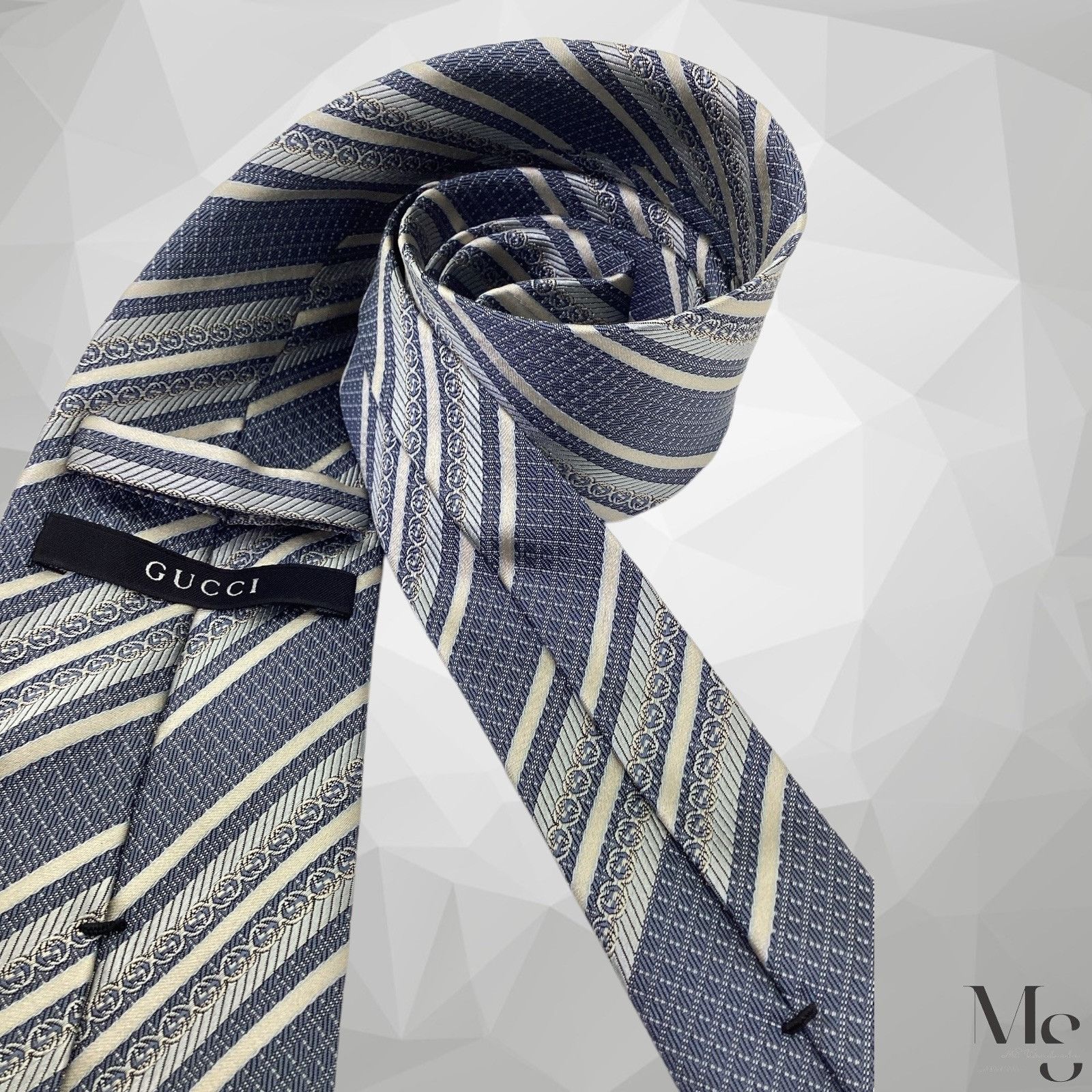 Gucci GUCCI Gray Striped Luxury Designer Silk Tie Made In Italy 58 Size ONE SIZE - 4 Thumbnail