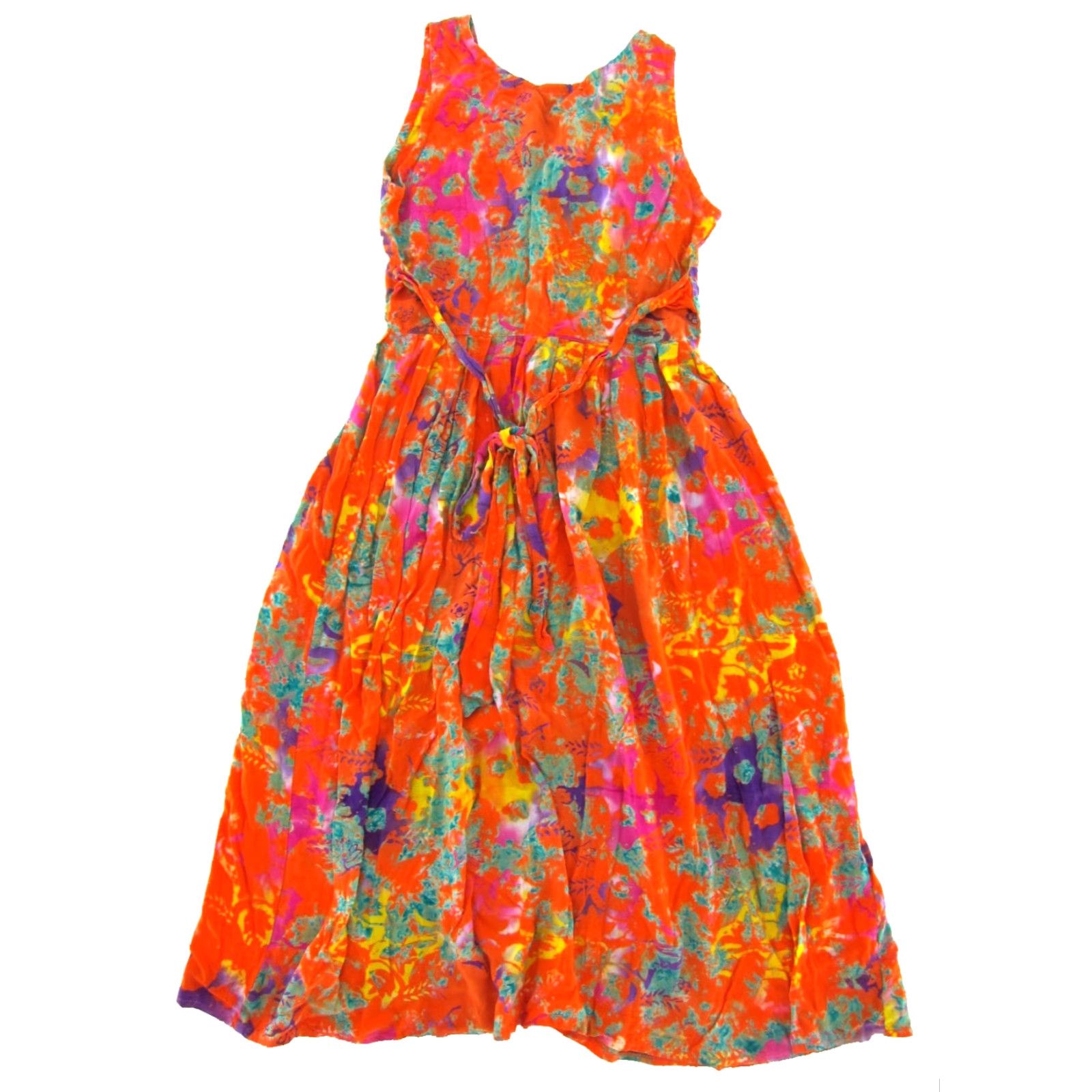 Vintage VTG The Monkey's Designs Rayon Orange Pink Button Down Tie Dye Tank Sun Dress S Size S / US 4 / IT 40 - 2 Thumbnail