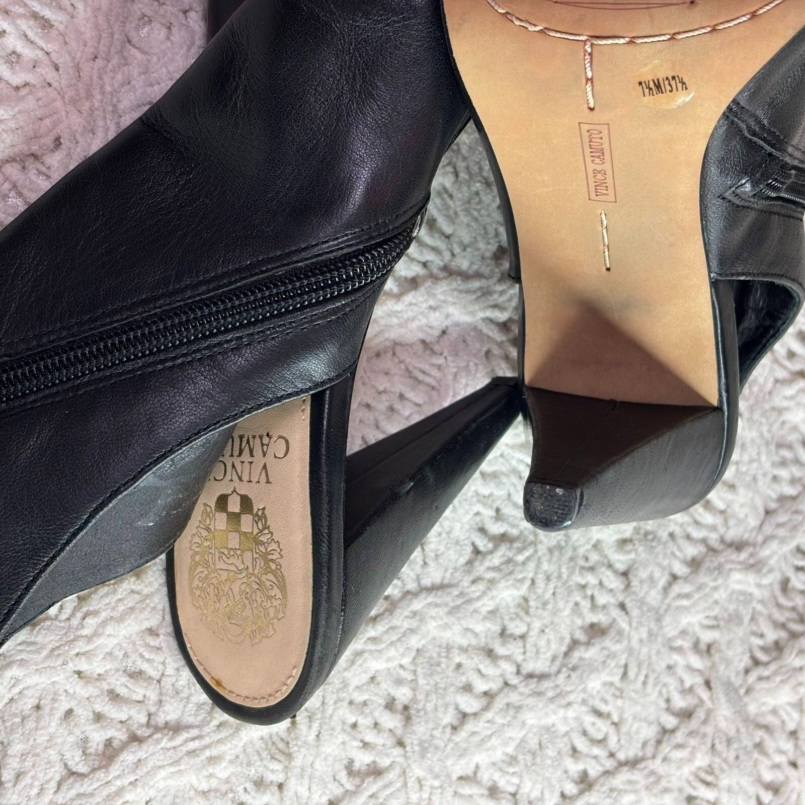 Vince Camuto Vince Camuto Black Leather Peep Toe Heel Booties w/ Gold Ton Size US 7.5 / IT 37.5 - 3 Thumbnail