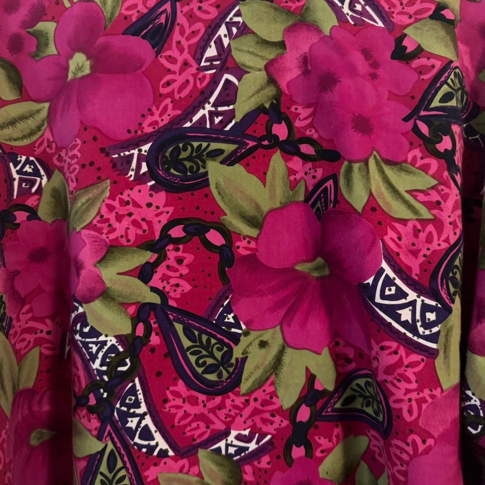 Other Hibiscus Handmade Top Grannycore Hot Pink Floral Top Resort Size L / US 10 / IT 46 - 5 Thumbnail