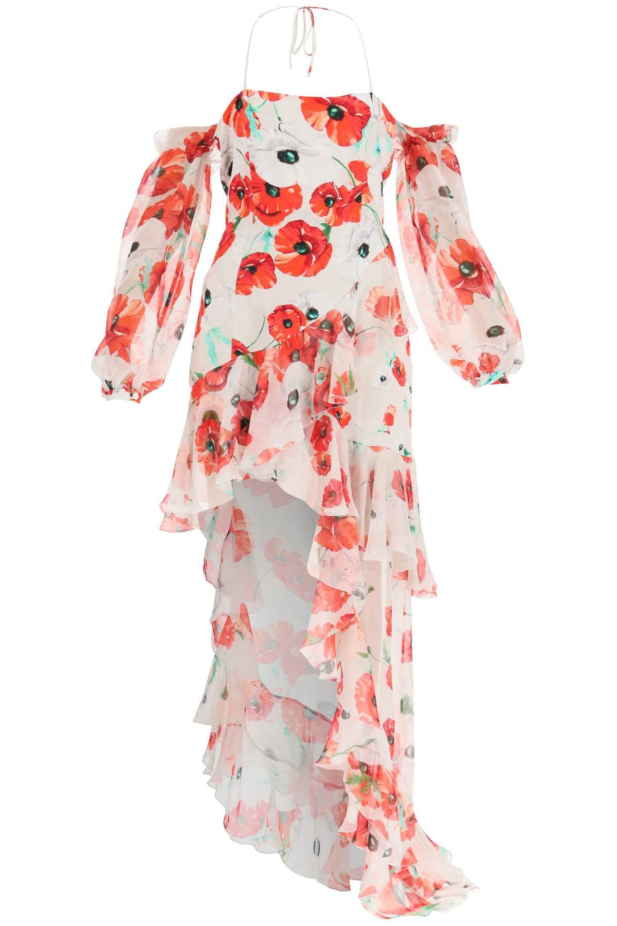 image of Raquel Diniz 'luna' Asymmetric Silk Dress in Red Grey Blossom, Women's (Size Small)