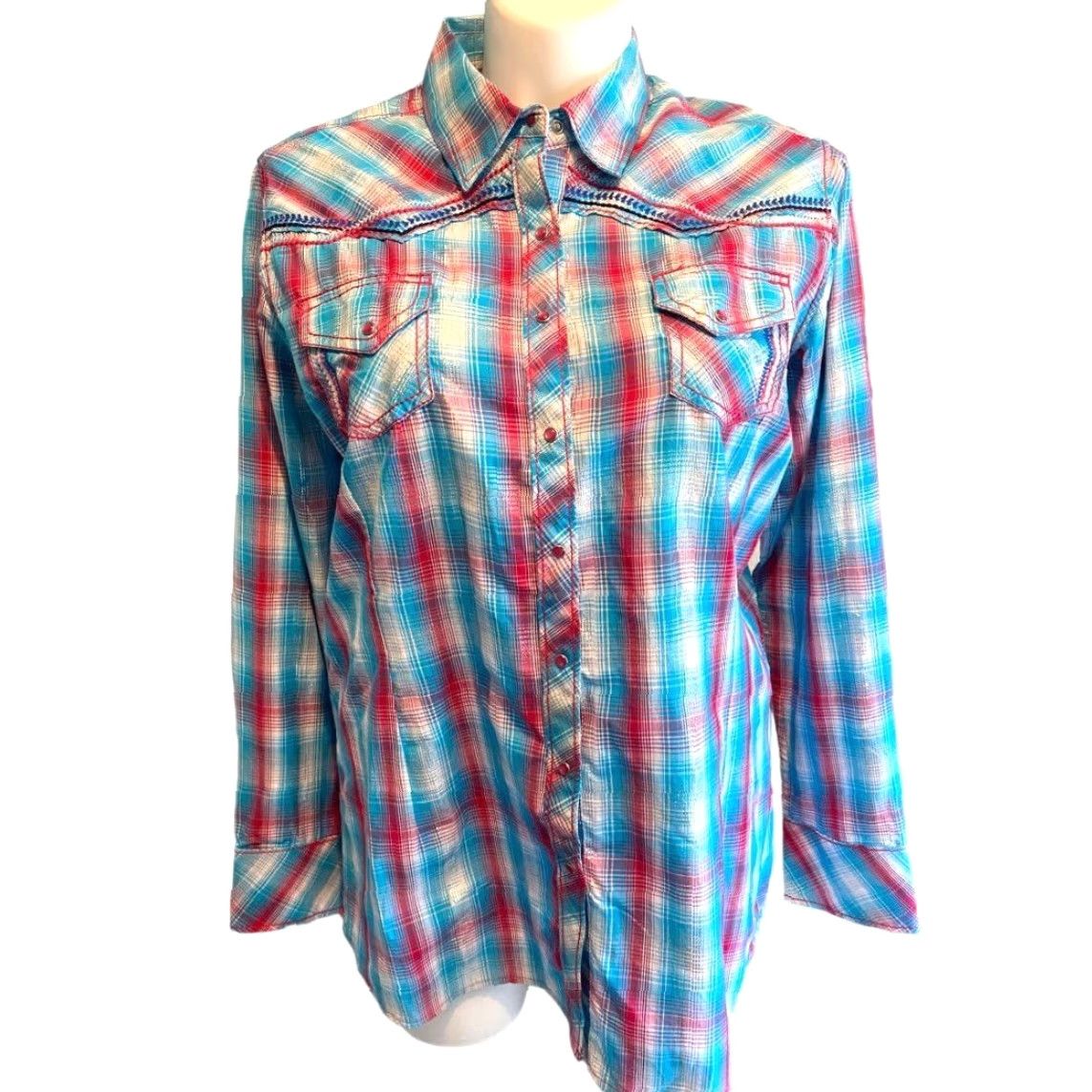 Ariat XXL Ariat Women's Plaid Western Snap Front Shirt Rockabilly Metallic Accent Shirt Size XXL / US 16-18 / IT 52-54 - 2 Thumbnail