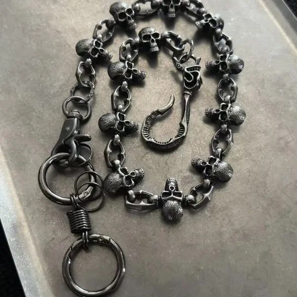 Jewelry Silver Skull Chain Wallet Keychain, Gothic Pants Chain Size ONE SIZE - 3 Thumbnail