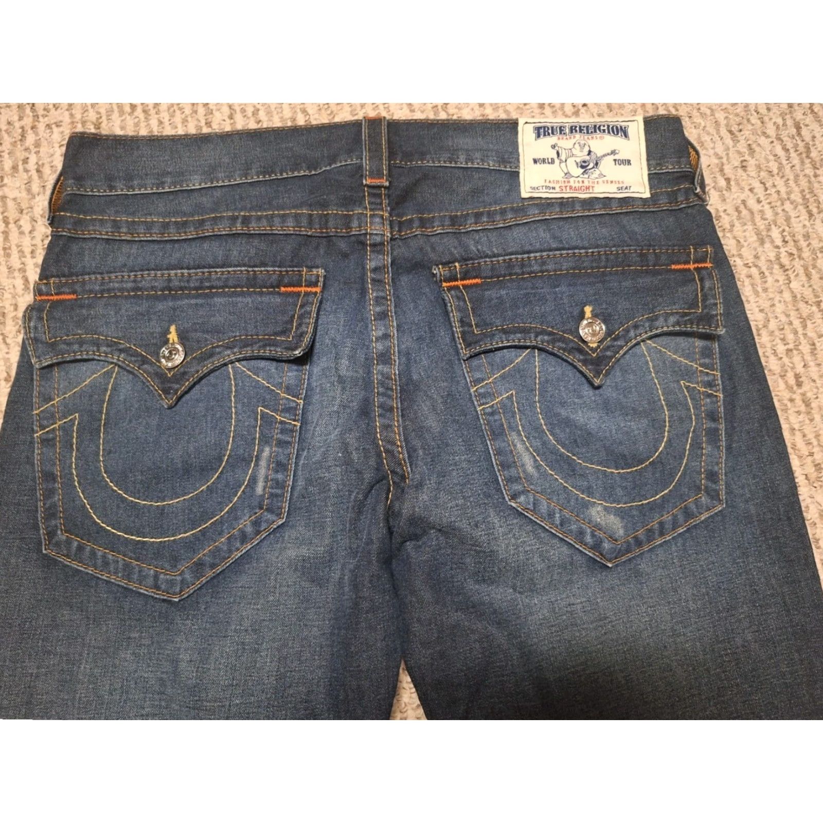 True Religion True Religion Jeans Mens 34 Straight Leg Denim Y2K Designer Pants Blue Distressed Pockets Logo Size US 34 / EU 50 - 5 Thumbnail