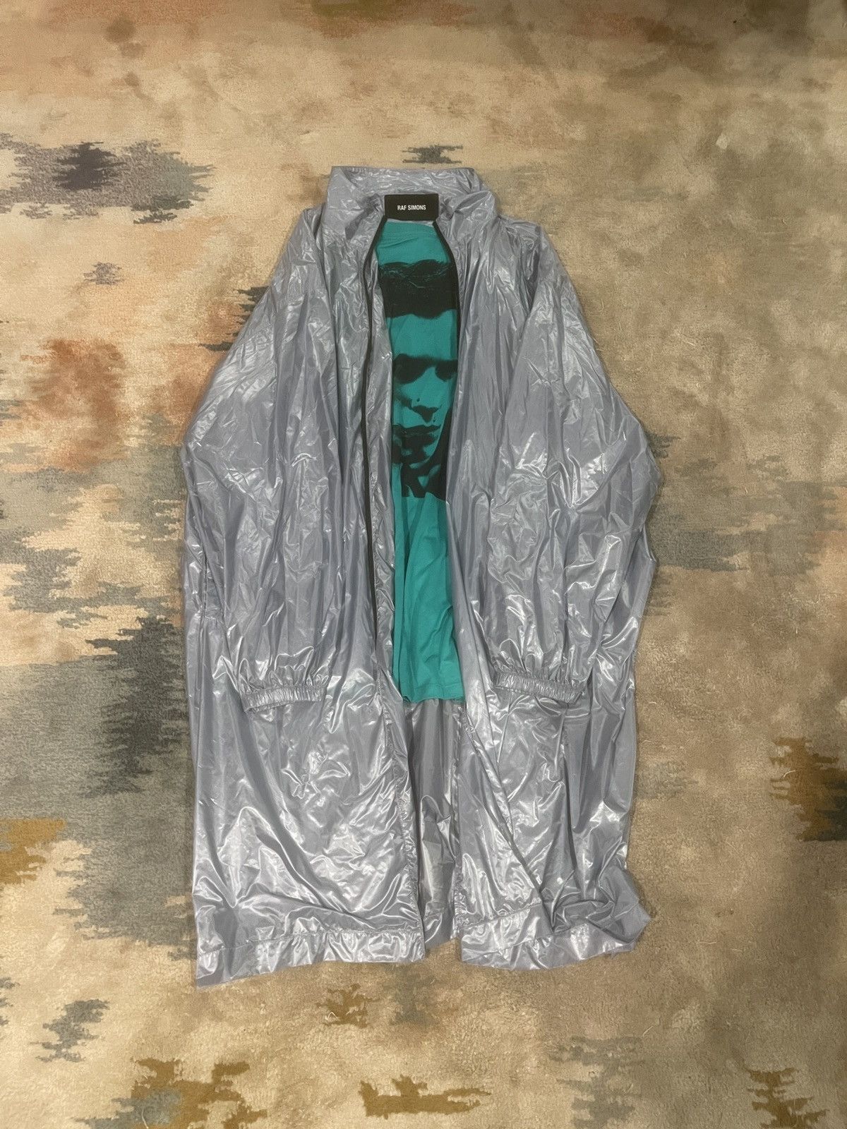 image of Raf Simons Pierced Man Coat Layered Tee Ss19 in Silver, Men's (Size Medium)