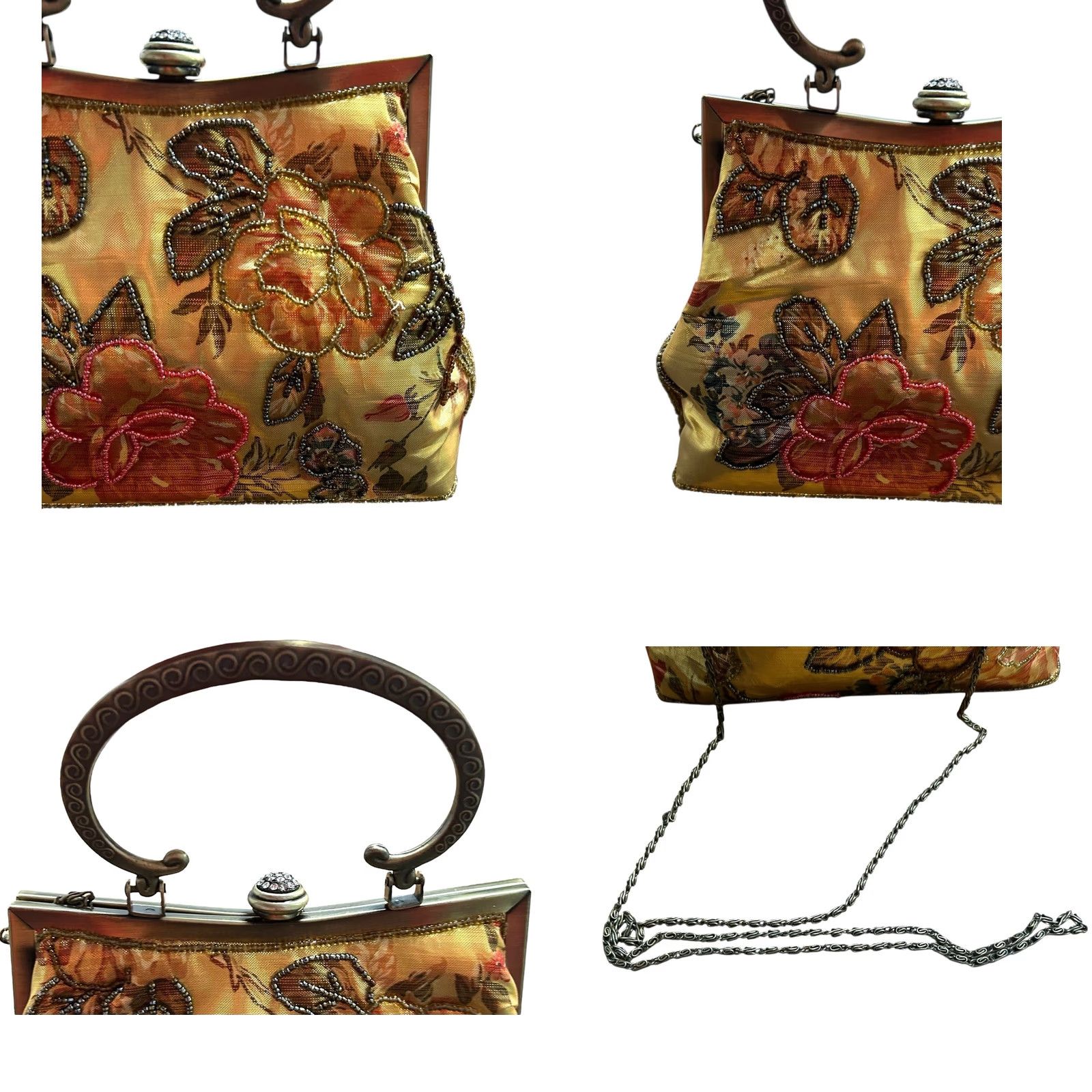 Vintage VINTAGE IN’S Beaded Metallic Floral ShoulderBag Kiss Lock Women Purse ChainStrap Gold Eveningwear Women Size ONE SIZE - 10 Thumbnail
