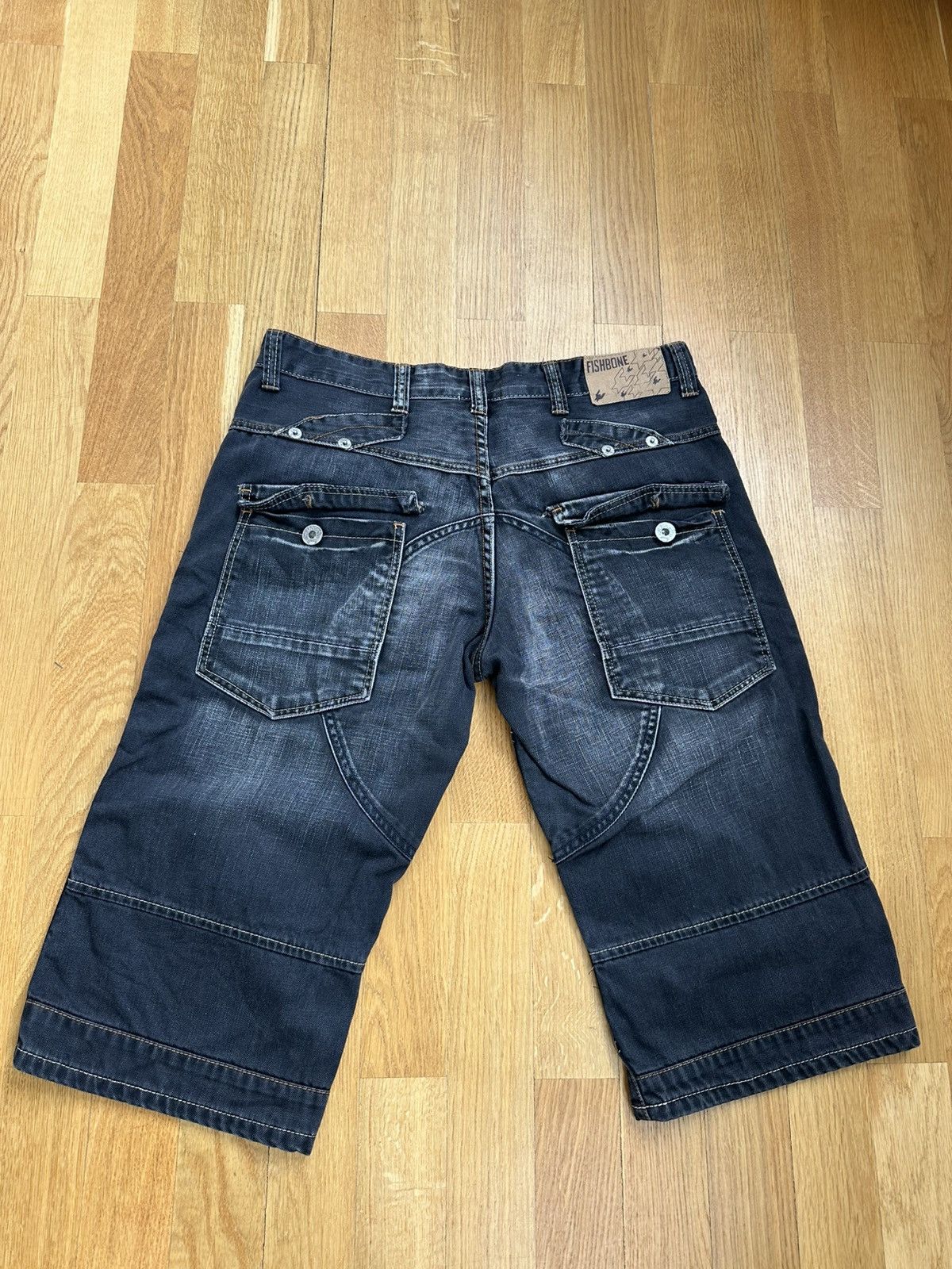 JNCO Vintage Fishbone Denim Baggy Shorts Dark Black Fit Size US 34 / EU 50 - 2 Thumbnail