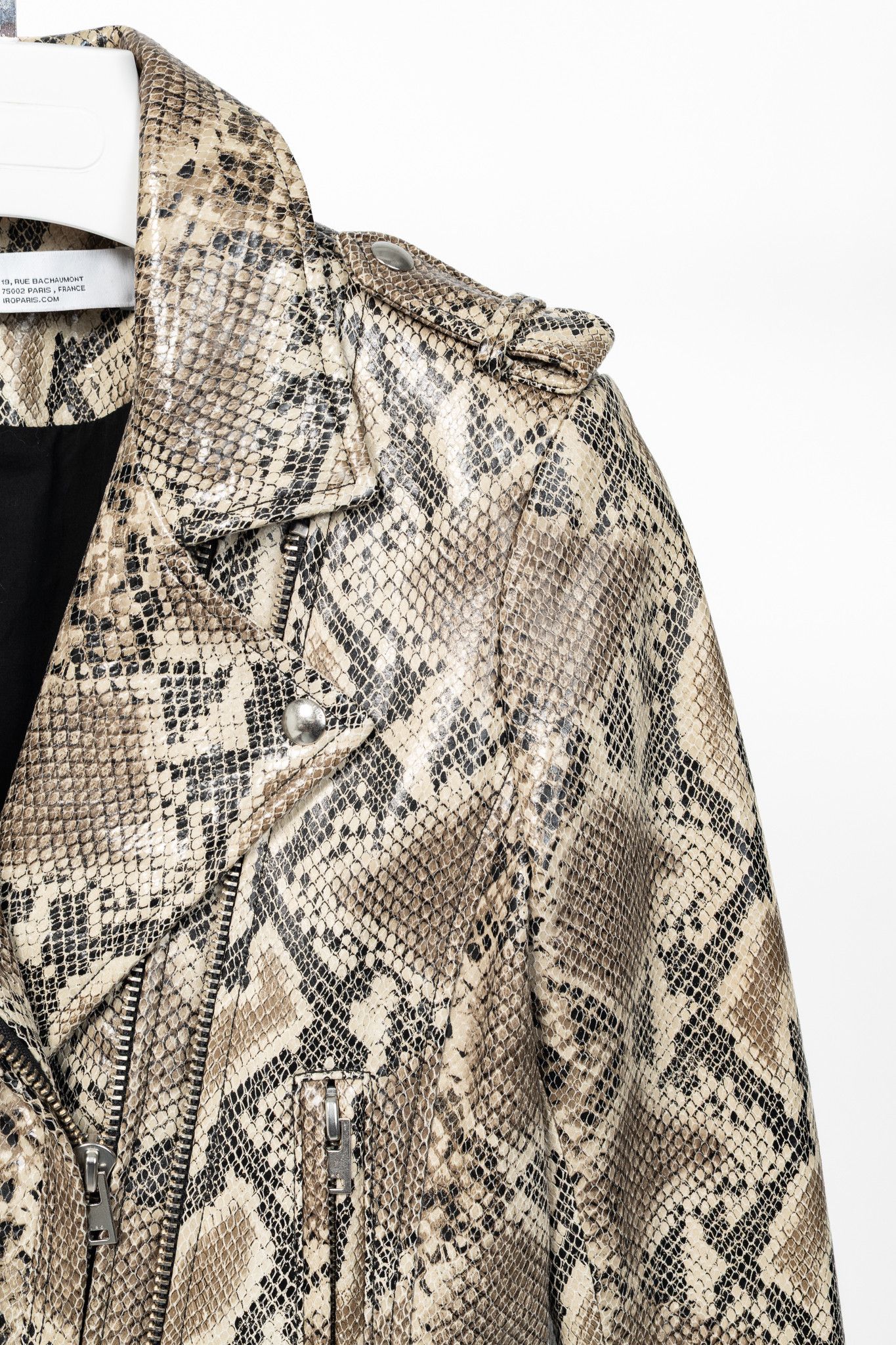 Iro IRO Luiga Beige Snake-Effect Lamb-Leather Moto Jacket Size XL / US 12-14 / IT 48-50 - 5 Thumbnail