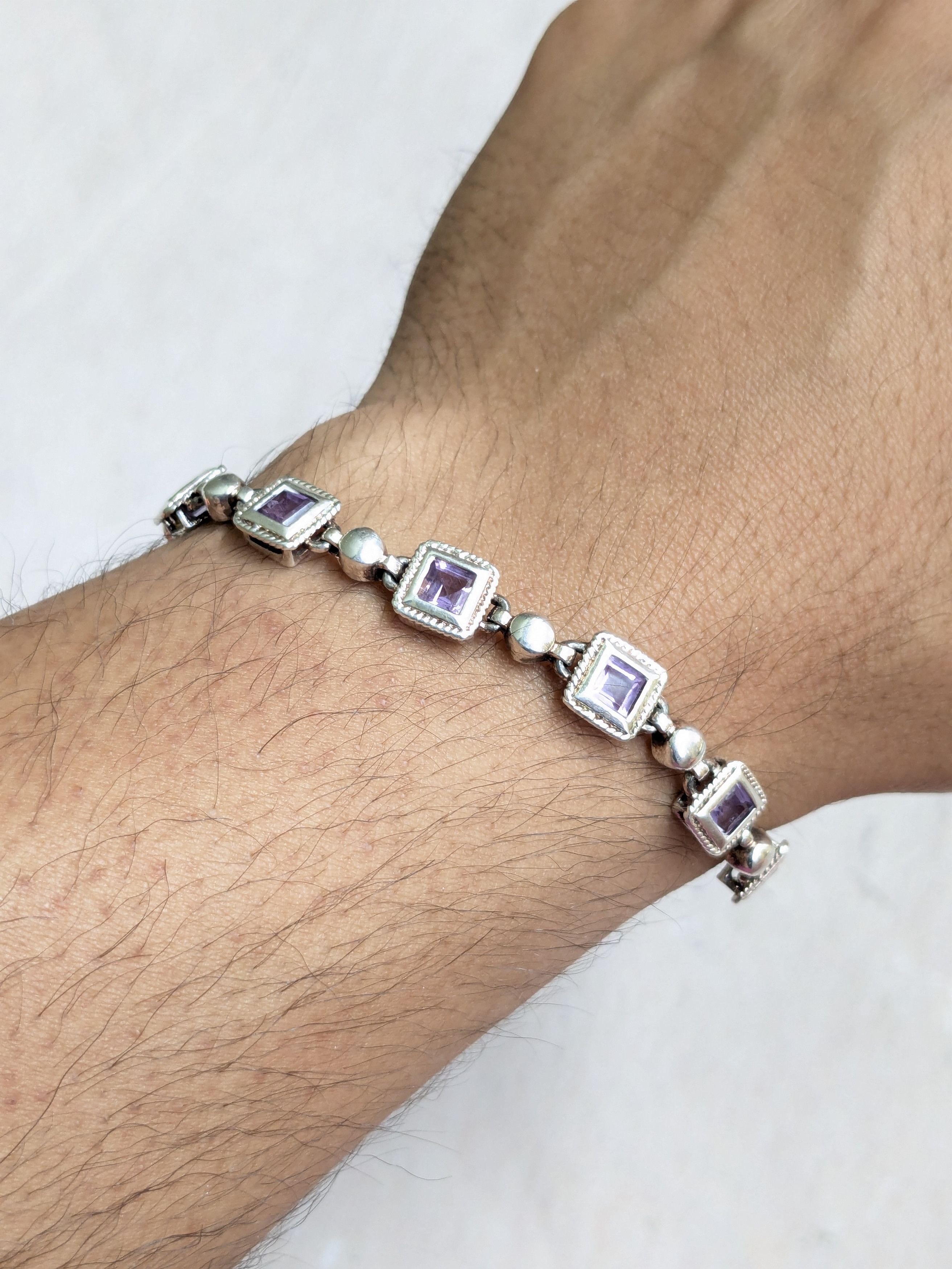 Sterling Silver Sterling Silver Tennis Bracelet Purple Amethyst Square 7.25 Size ONE SIZE - 15 Thumbnail