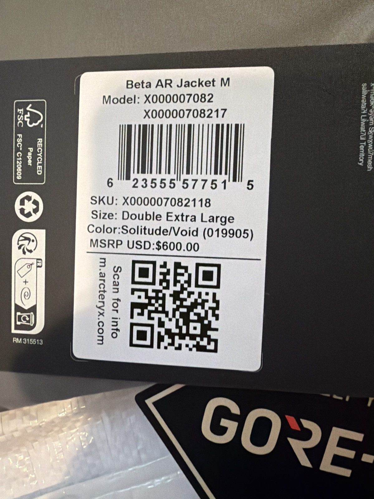 Arc'teryx Arc'teryx Beta AR Jacket Goretex Pro Men’s XXL Solitude Void Size US XXL / EU 58 / 5 - 9 Thumbnail