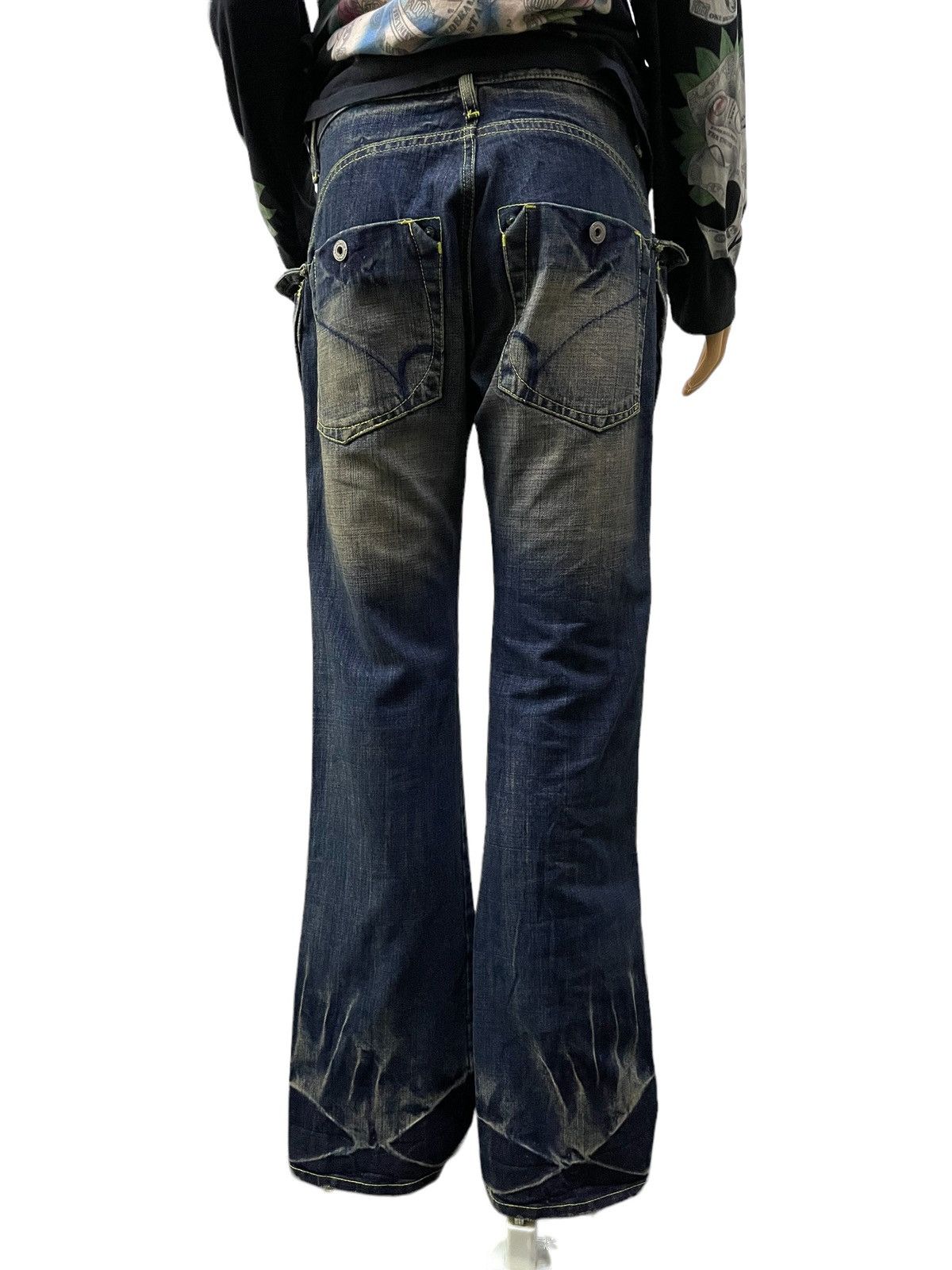 Hysteric Glamour × Japanese Brand × Shellac Back Number Japan Muddy Wash Flared Large Pocket Bush Jeans Size US 31 - 3 Thumbnail