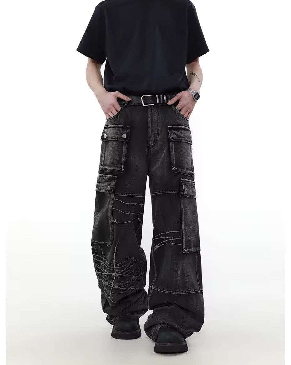 Designer × Jean × Vintage Y2K Vintage Streetwear Distressed Baggy Cargo Jeans Size US 33 - 4 Thumbnail