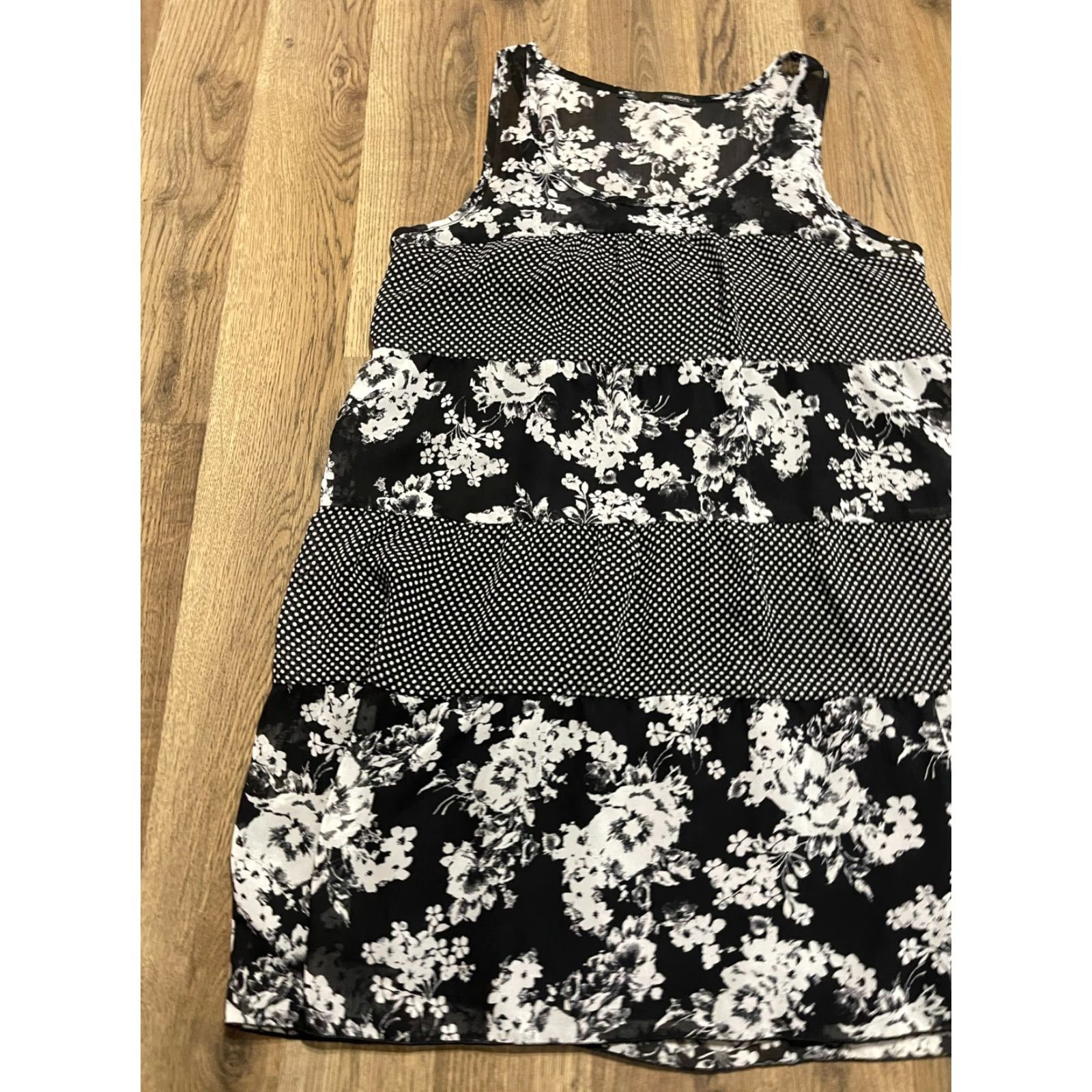 Vintage Maurices Dress Women's Size Medium Black White Floral Sleeveless Casual A-Line Knee Length Fall Summer Spring Womens Size M / US 6-8 / IT 42-44 - 3 Thumbnail