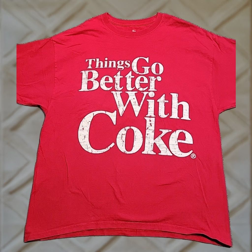 Hanes Coca Cola T Shirt Adult XL Hanes Tag 100% Cotton Coke Things Go Better With Coke Red Graphic Print Logo Crew Neck Short Sleeve Jersey 90s Theme Size US XL / EU 56 / 4 - 1 Thumbnail