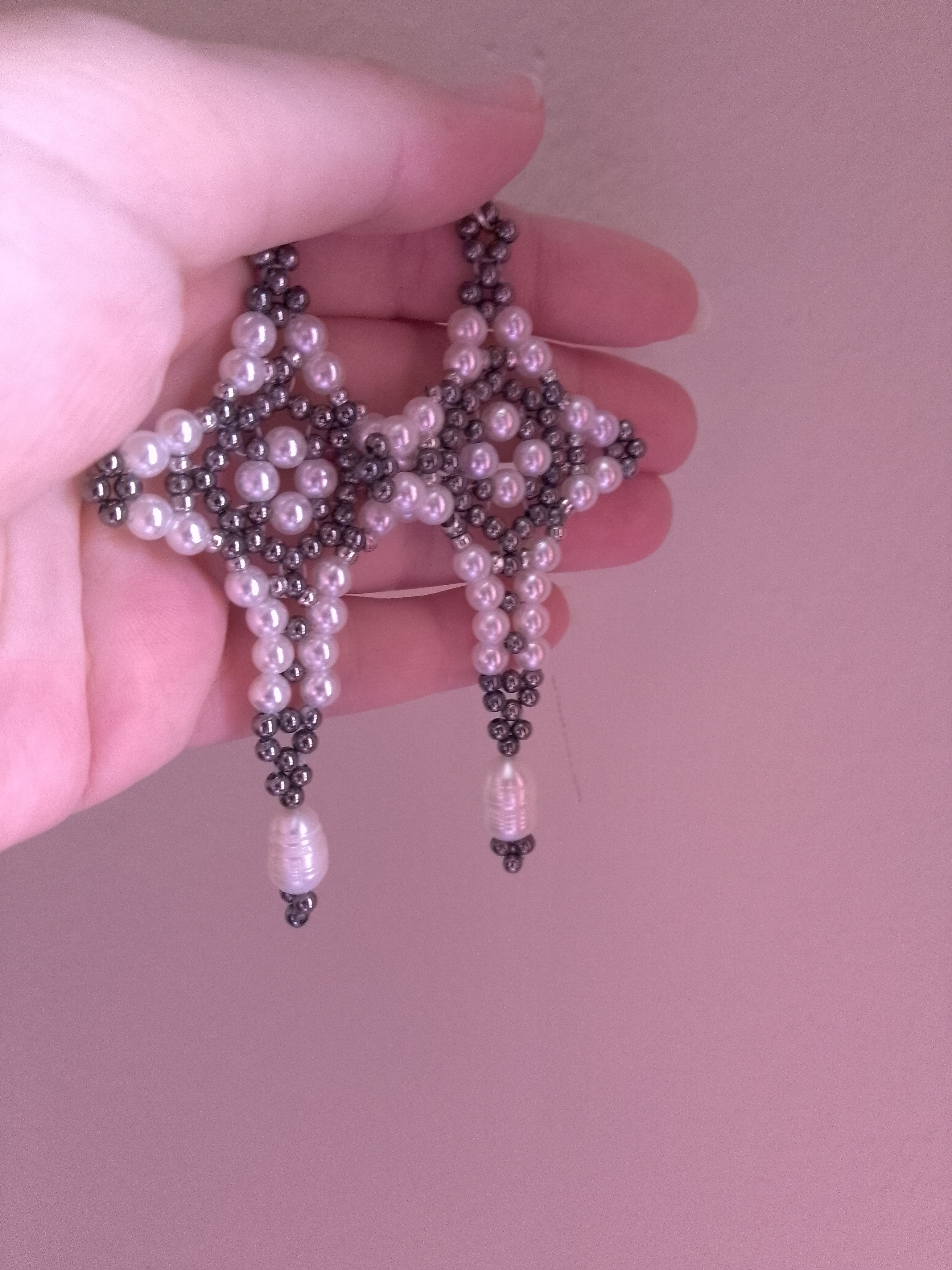 Handmade Cross Earrings Gothic freshwater pearls dangling Size ONE SIZE - 4 Thumbnail
