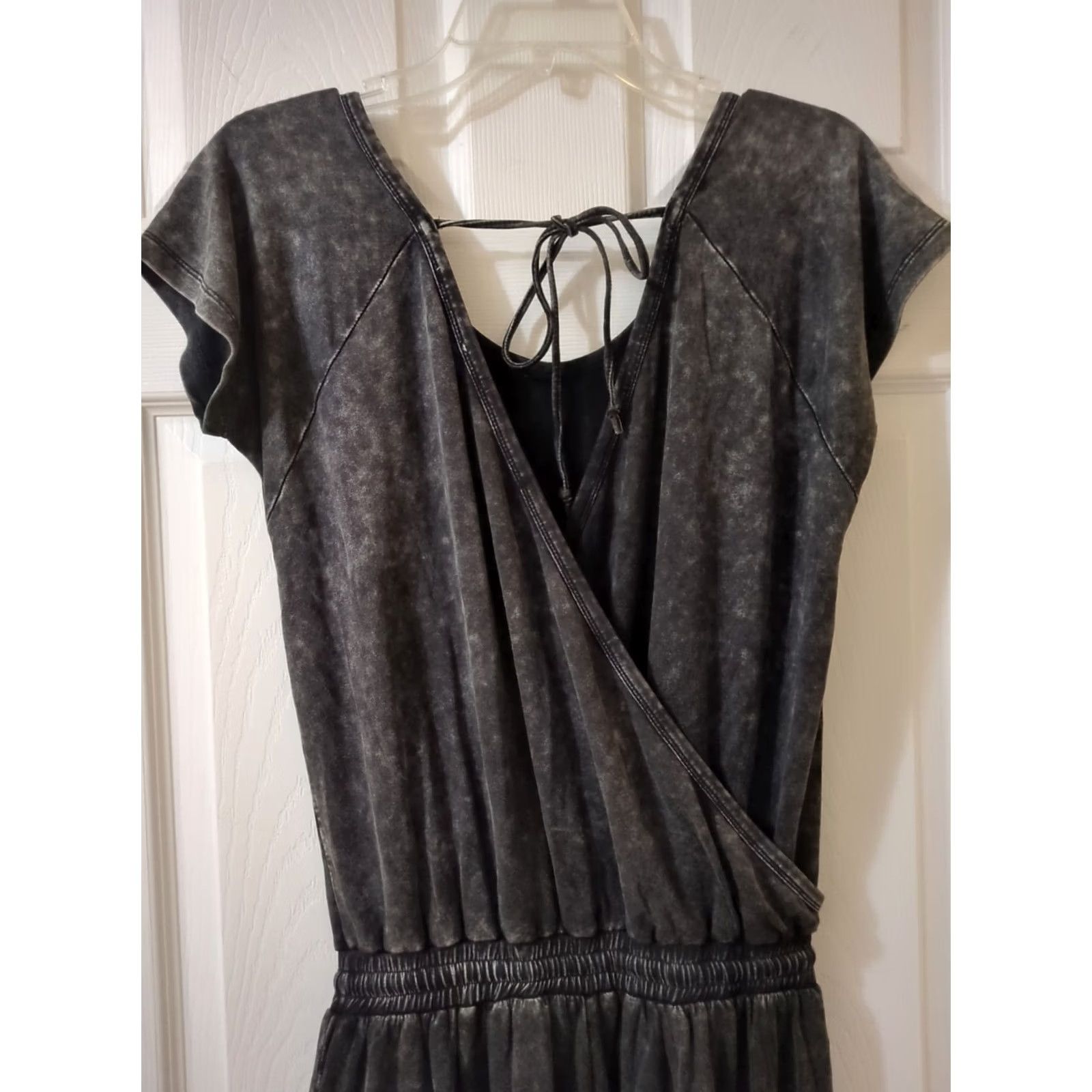 Vintage Promesa Jumpsuit One-Piece Black Tie Dye Knit Cotton Blend Elastic Waist Short Sleeve Round Neck Tie Dye Bohemian Size M Womens Size 32" / US 10 / IT 46 - 6 Thumbnail
