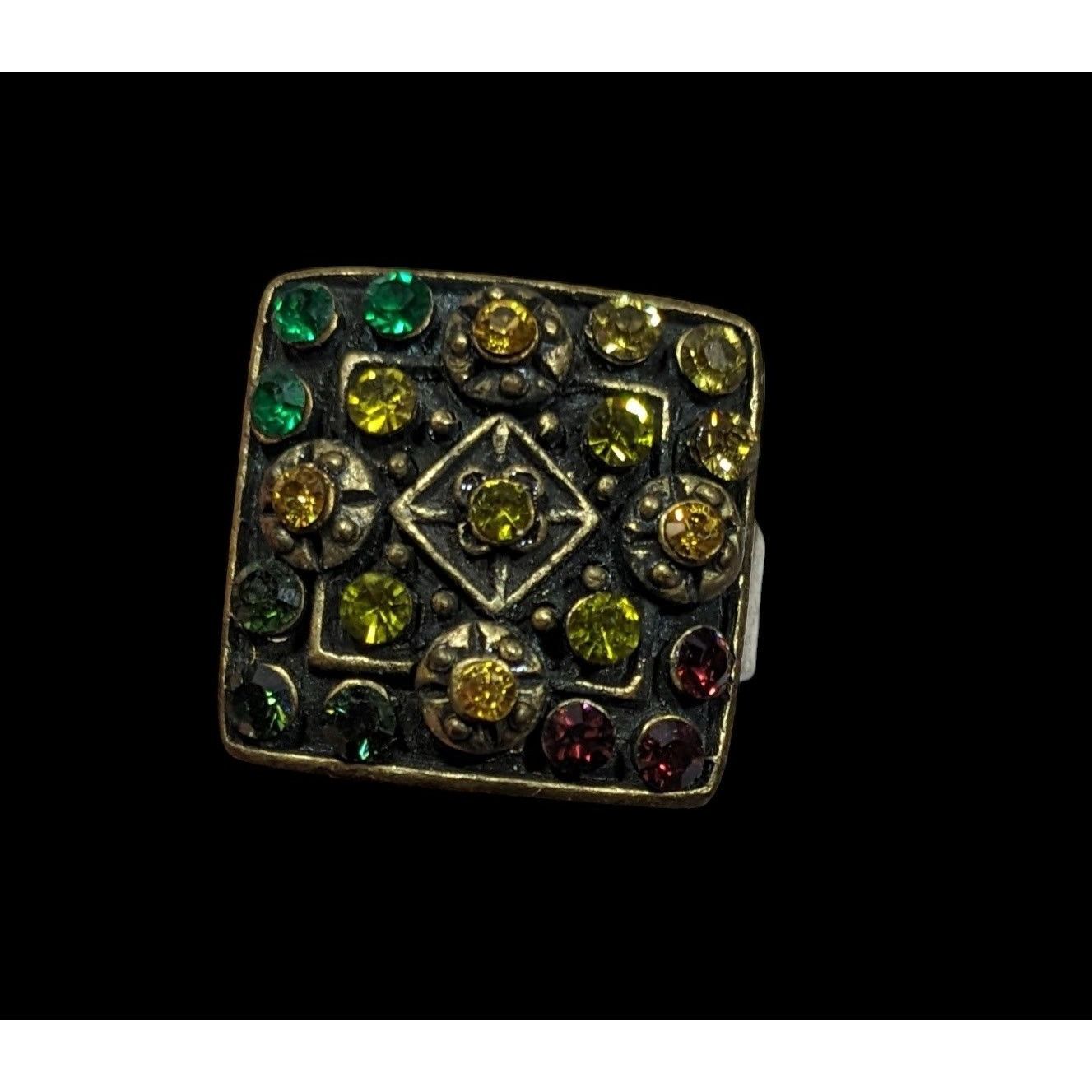 Other Unique Rainbow Geometric Rhinestone Gold Tone Adjustable Rin Size ONE SIZE - 2 Thumbnail