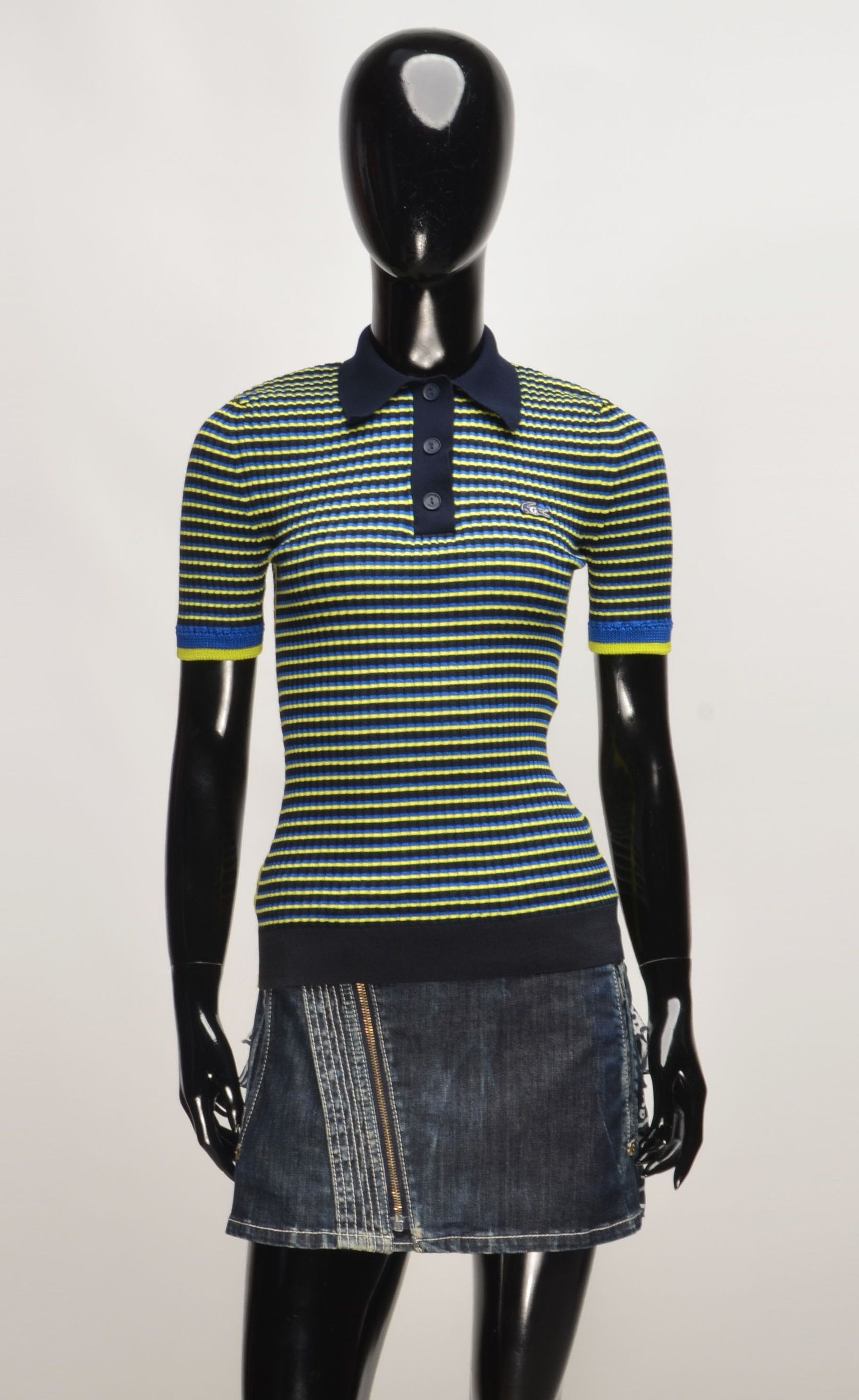Lacoste Women’s Lacoste x Goop Striped Ribbed Knit Polo Shirt Size S / US 4 / IT 40 - 1 Thumbnail