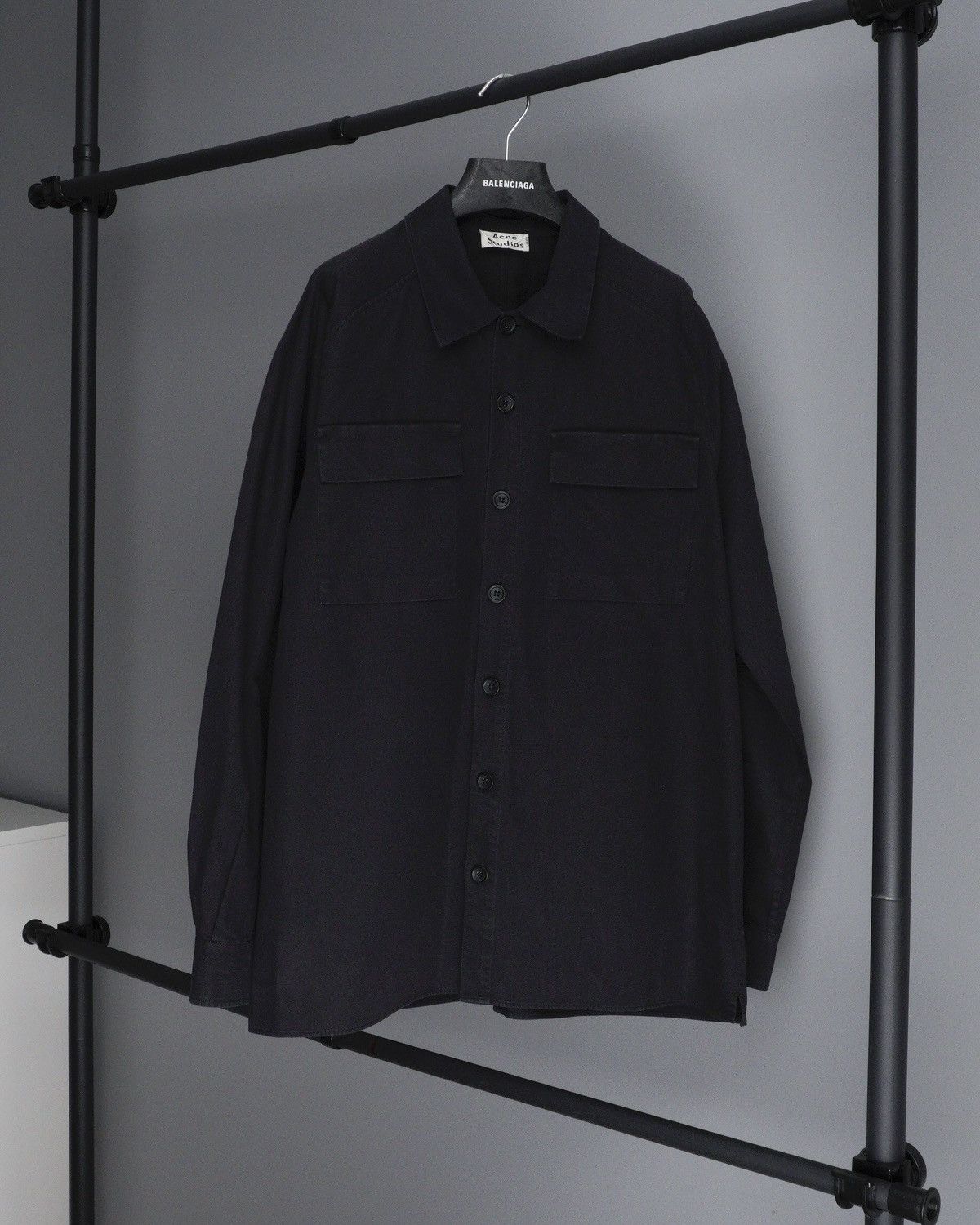 image of Acne Studios Washed Black Cotton Over Shirt, Men's (Size Medium)