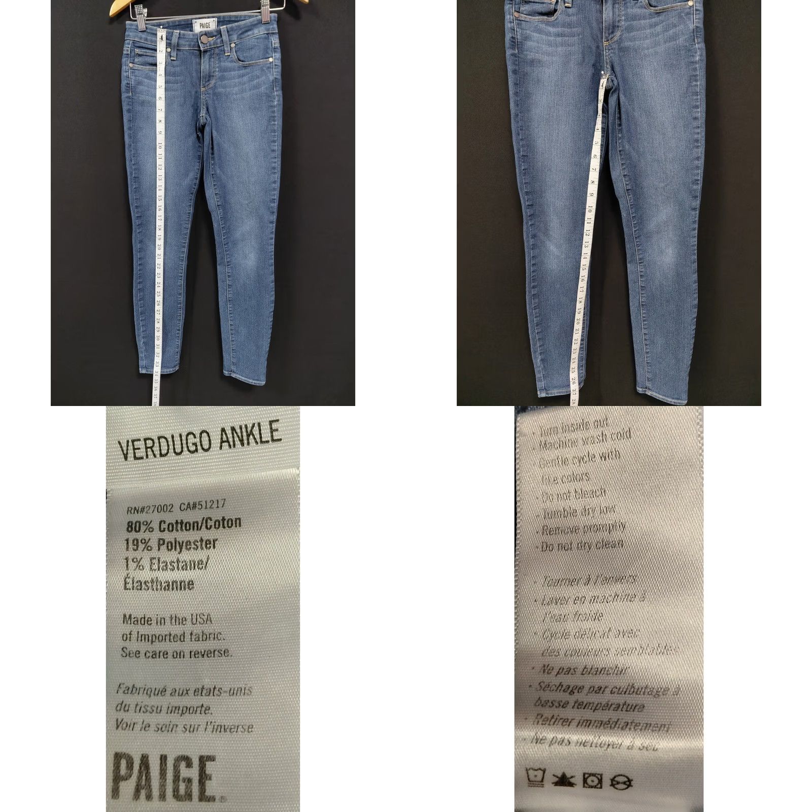Paige Paige Verdugo Ankle Jeans Blue Solid Denim Slim Women Size 24 Size 42" / US 20 - 8 Thumbnail
