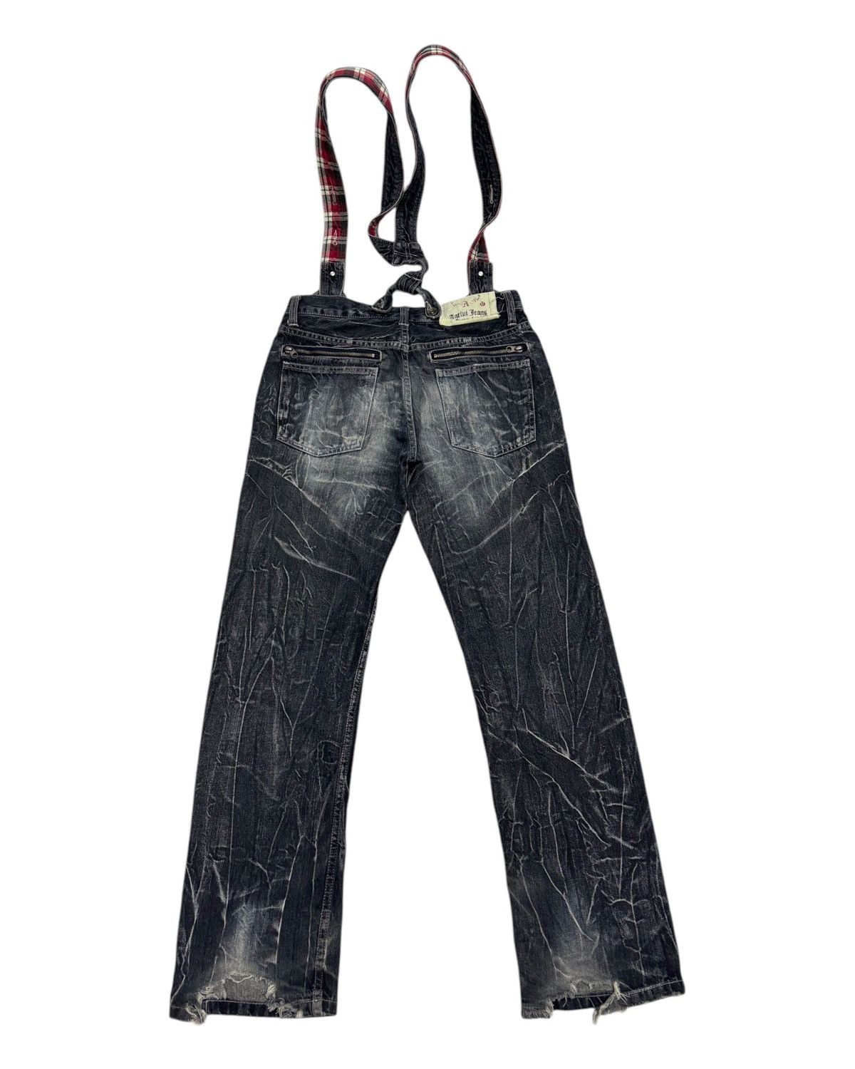Hysteric Glamour × Japanese Brand 🔥VINTAGE ANTFUI JEANS WHISKER DISTRESSED DENIM SUSPENDER Size US 33 - 2 Thumbnail