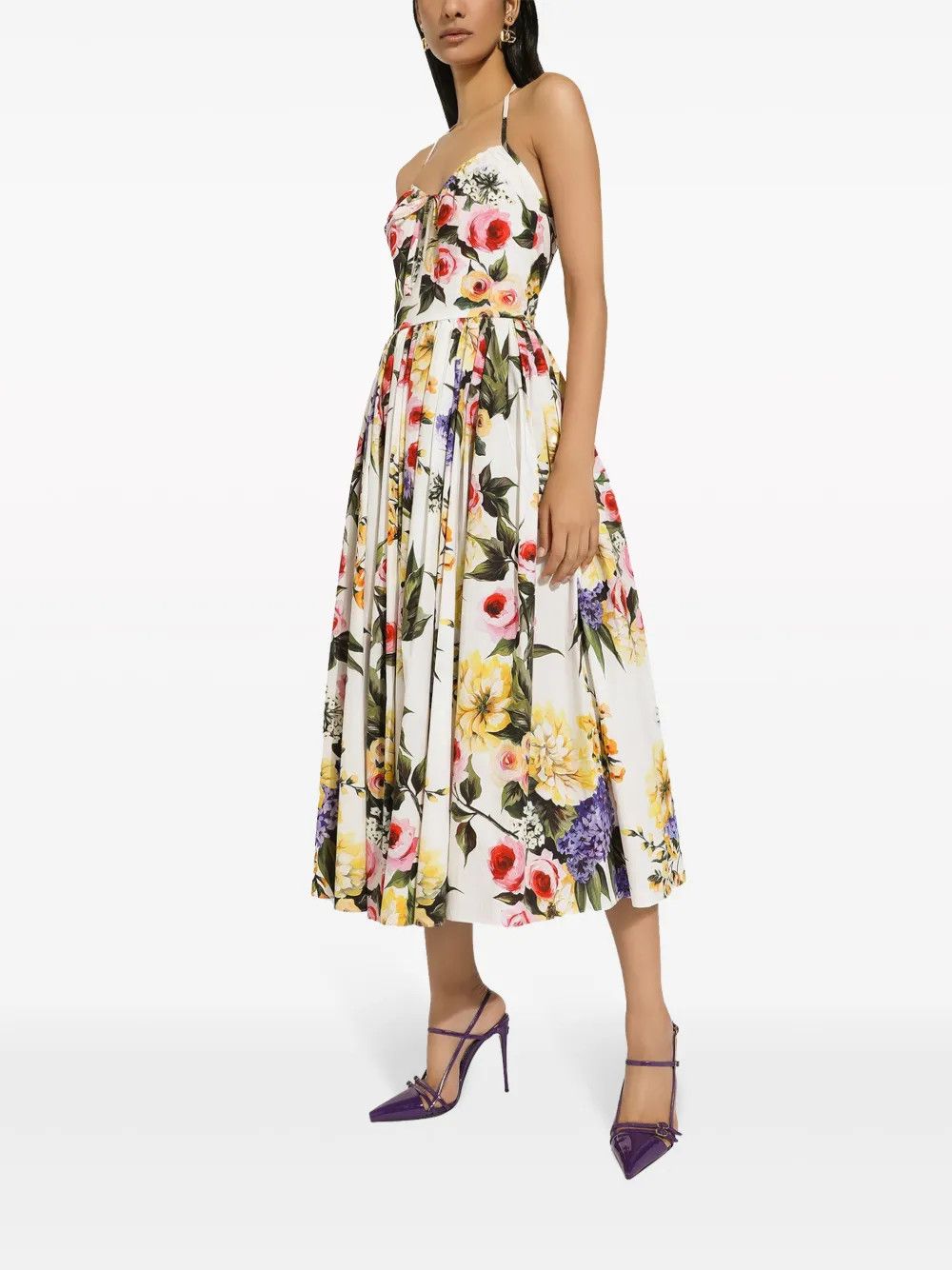 Dolce & Gabbana o1y0825 Floral-Print Midi Dress in Multicolor Size L / US 10 / IT 46 - 2 Thumbnail