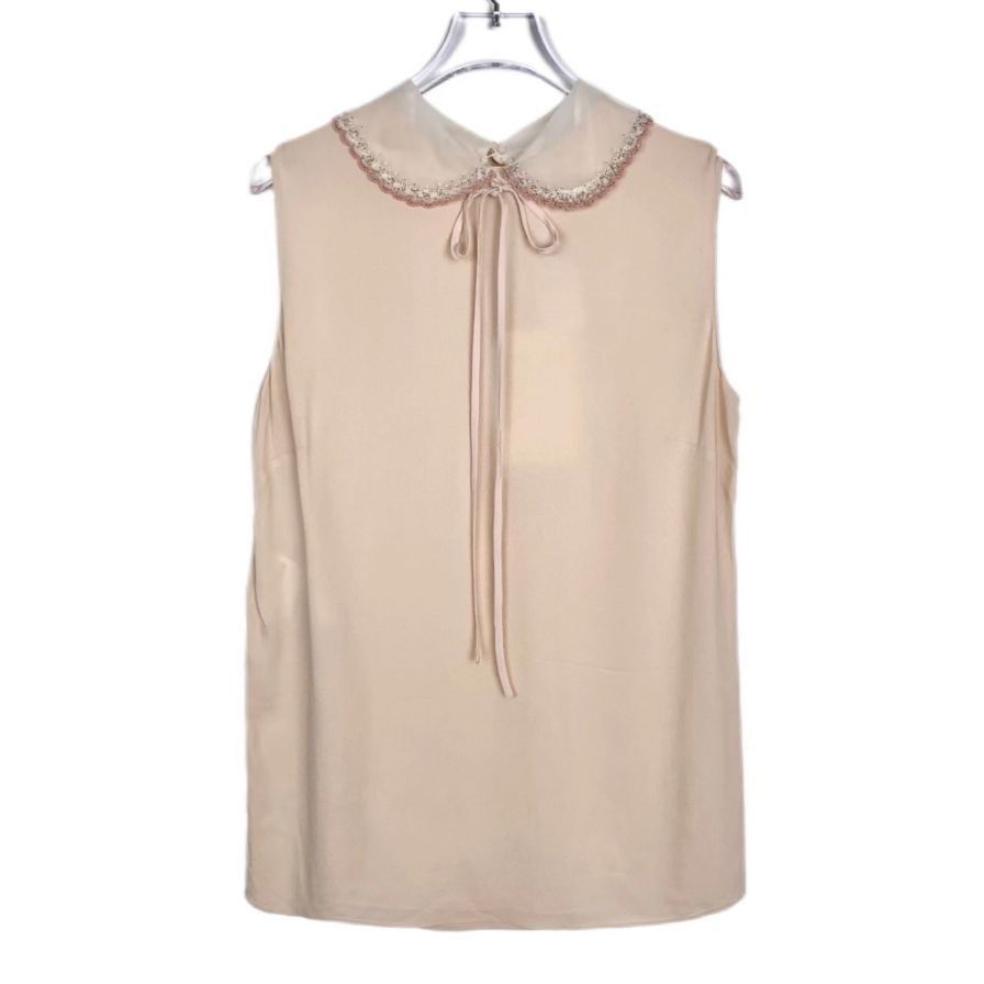 Miu Miu [MiuMiu] Beaded Peter Pan Collar Sleeveless Top Pink EU 40/M Size S / US 4 / IT 40 - 1 Thumbnail