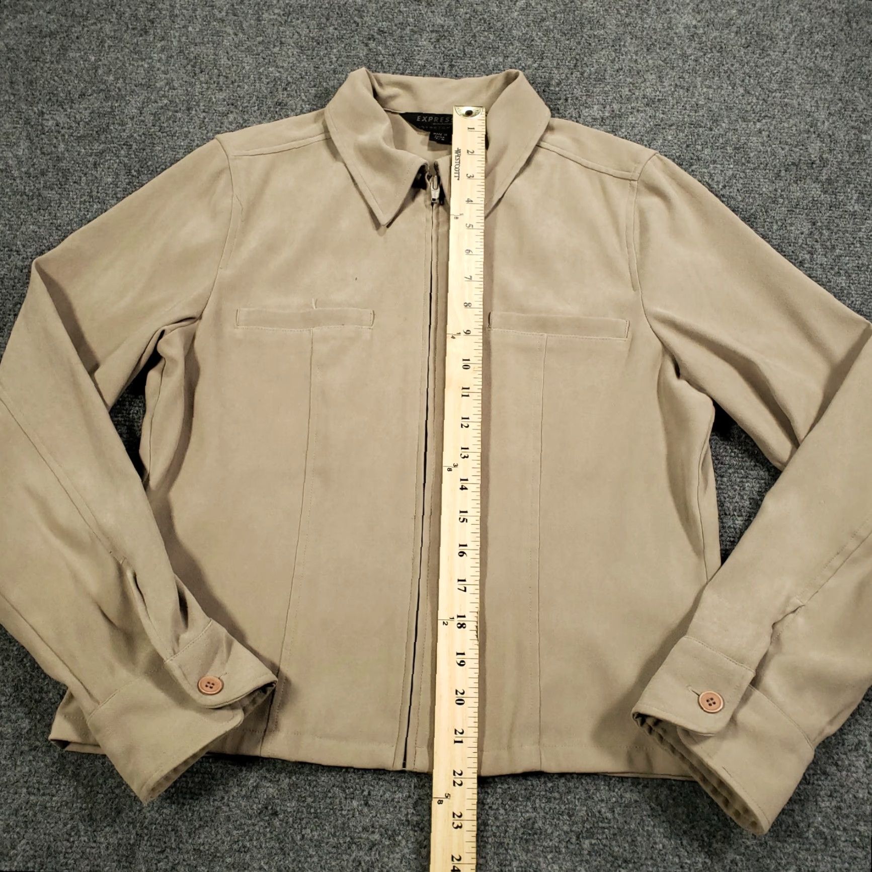 Express Express Jacket Womens 7/8 Khaki Full Zip Stretch Collared Long Sleeve Faux Suede Beige XS-XL Solid Zipper Casual Size M / US 6-8 / IT 42-44 - 5 Thumbnail
