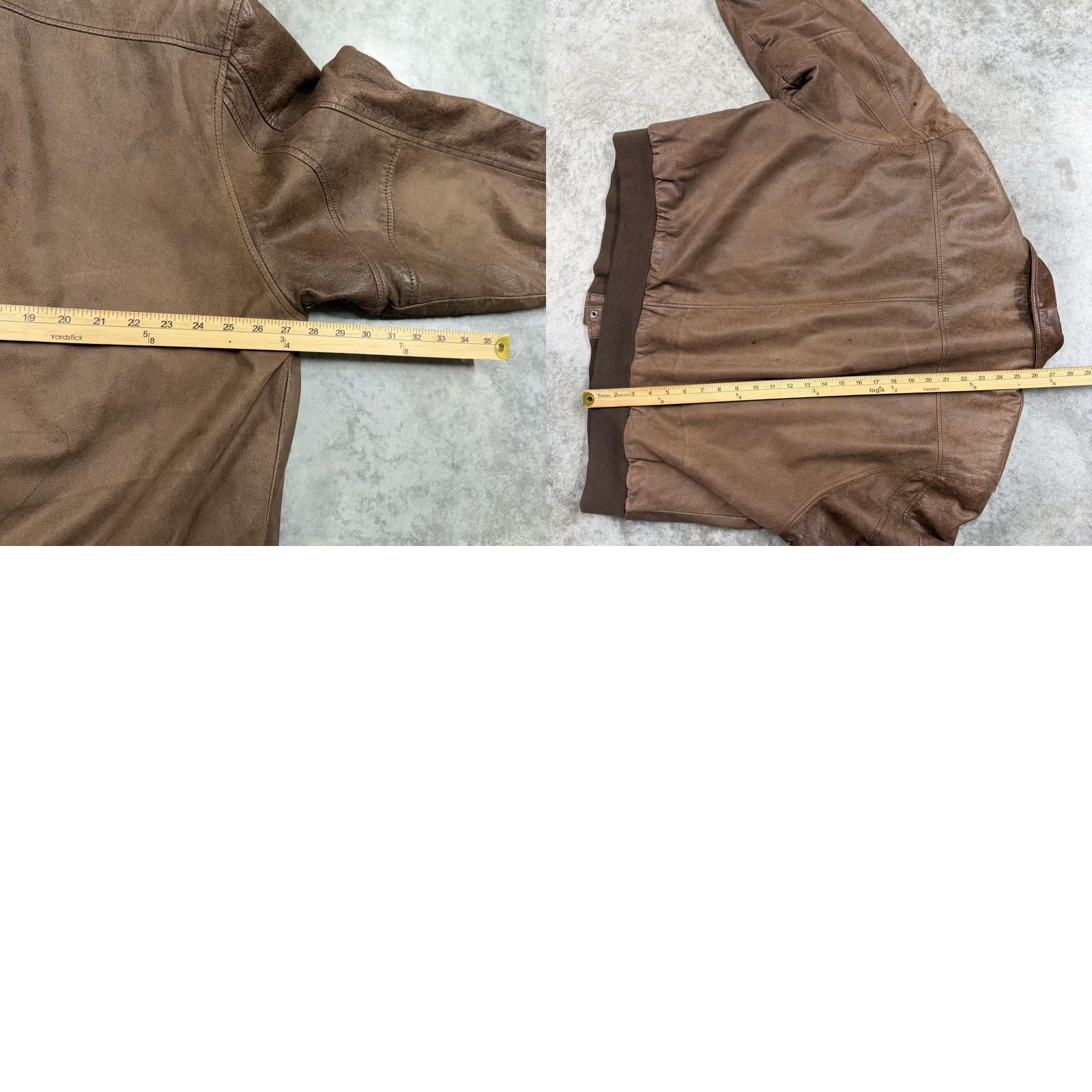 Vintage U2 Wear Me Out Jacket Mens Big 1X Brown Leather Bomber Flight Lined Air Force Military Style Zip Pockets Size US XL / EU 56 / 4 - 8 Thumbnail