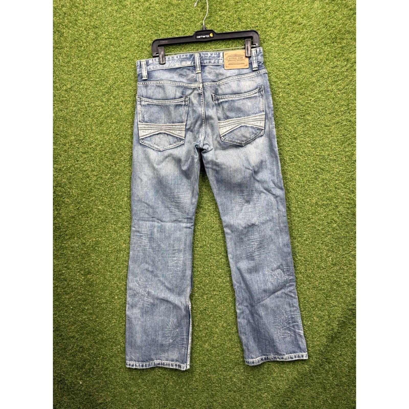 Express Express Kingston Jeans Men 32x32 Blue Classic Bootcut Distressed Pockets Jeans Size US 32 / EU 48 - 2 Thumbnail