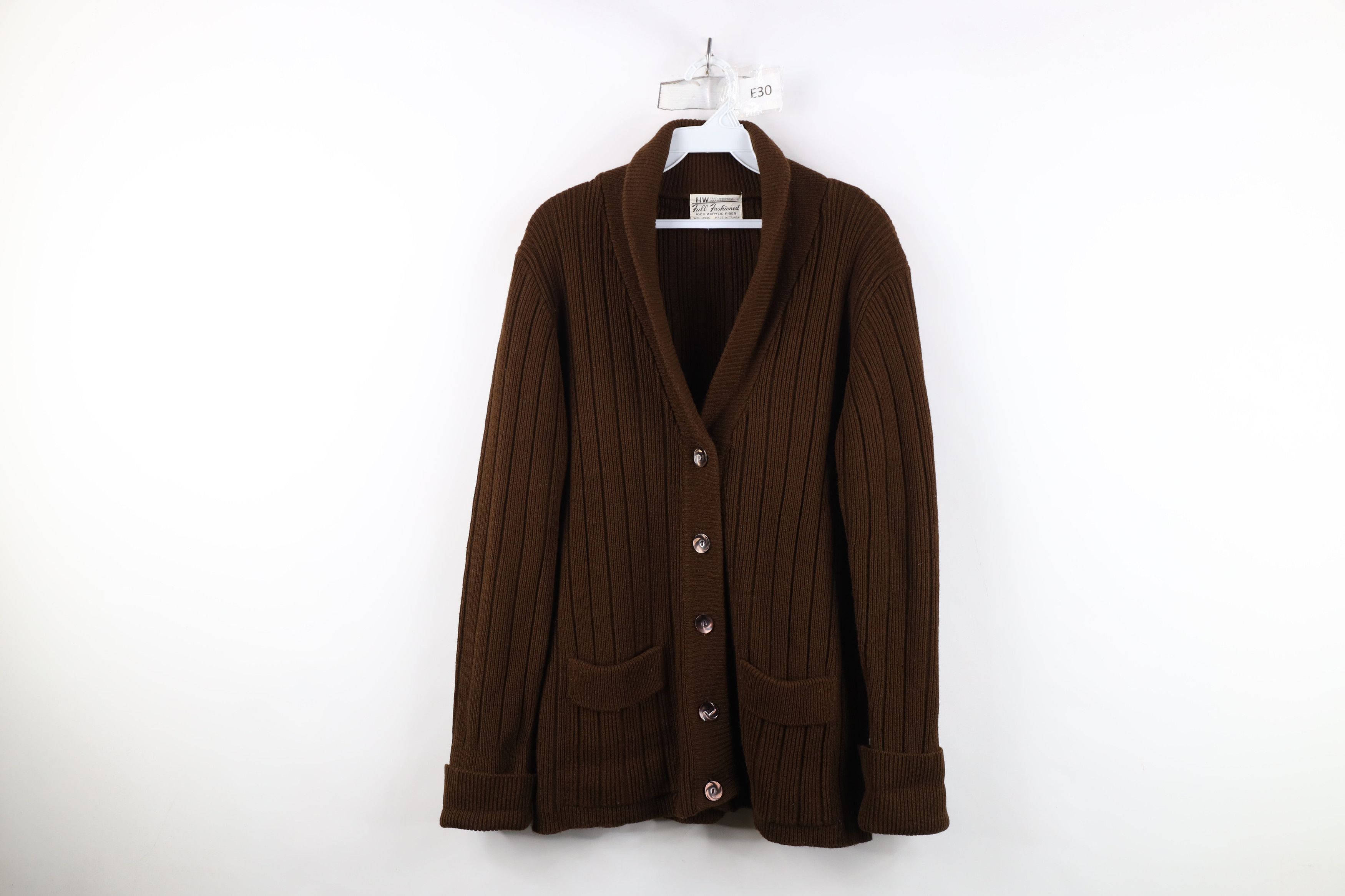 Vintage Vinage 60s 70s Streetwear Ribbed Knit Cardigan Sweater Brown Size L / US 10 / IT 46 - 1 Thumbnail