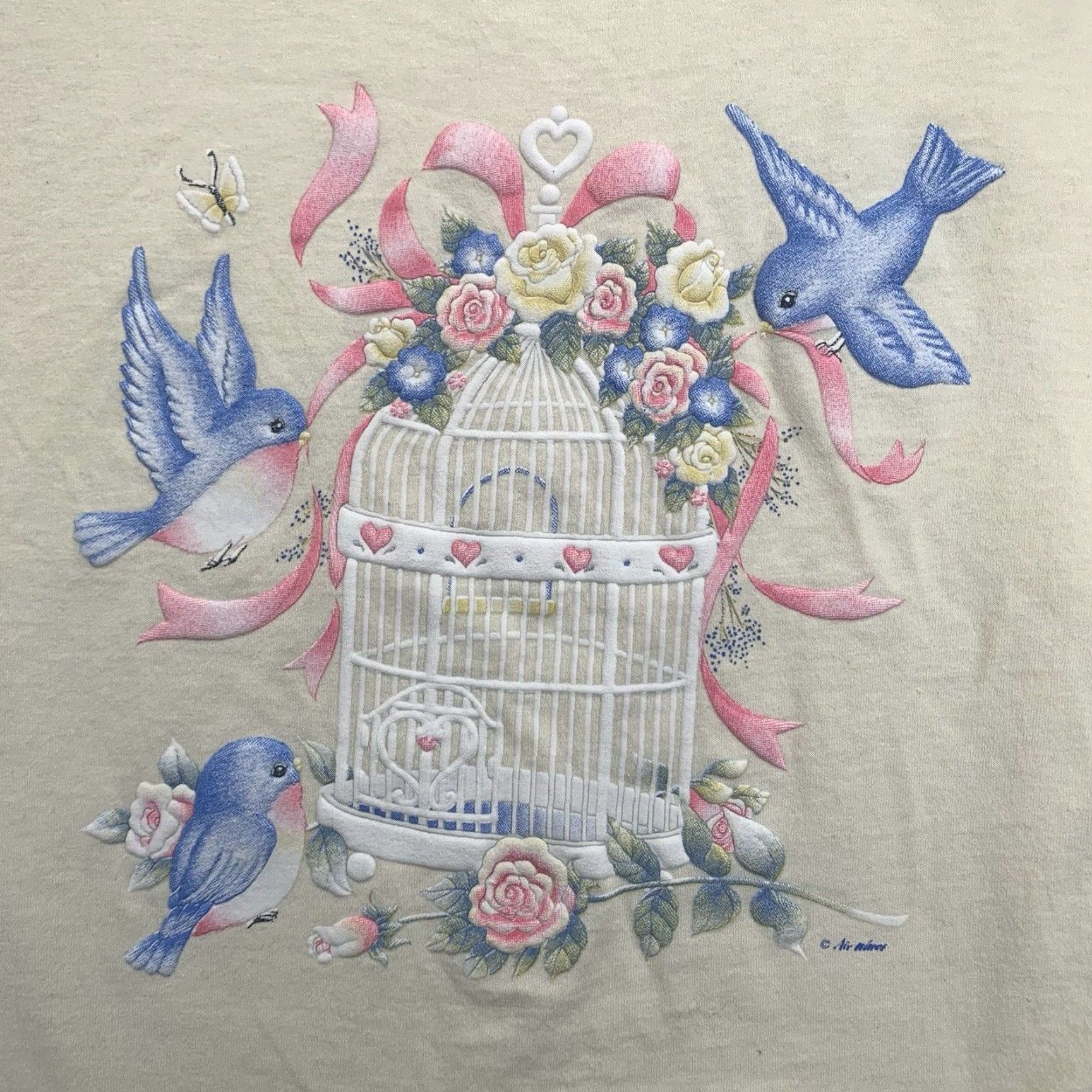 Vintage VINTAGE Women's Tank Top 2XL Ivory Blue Birds Botanical Sleeveless Casual All Seasons 90s Cottagecore Size XXL / US 16-18 / IT 52-54 - 2 Thumbnail