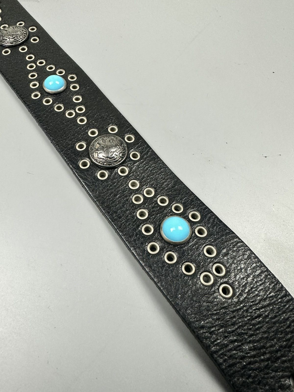 Handmade HTC Inspired Black Leather Stud and Turquoise Stone Belts Size 34 - 10 Thumbnail