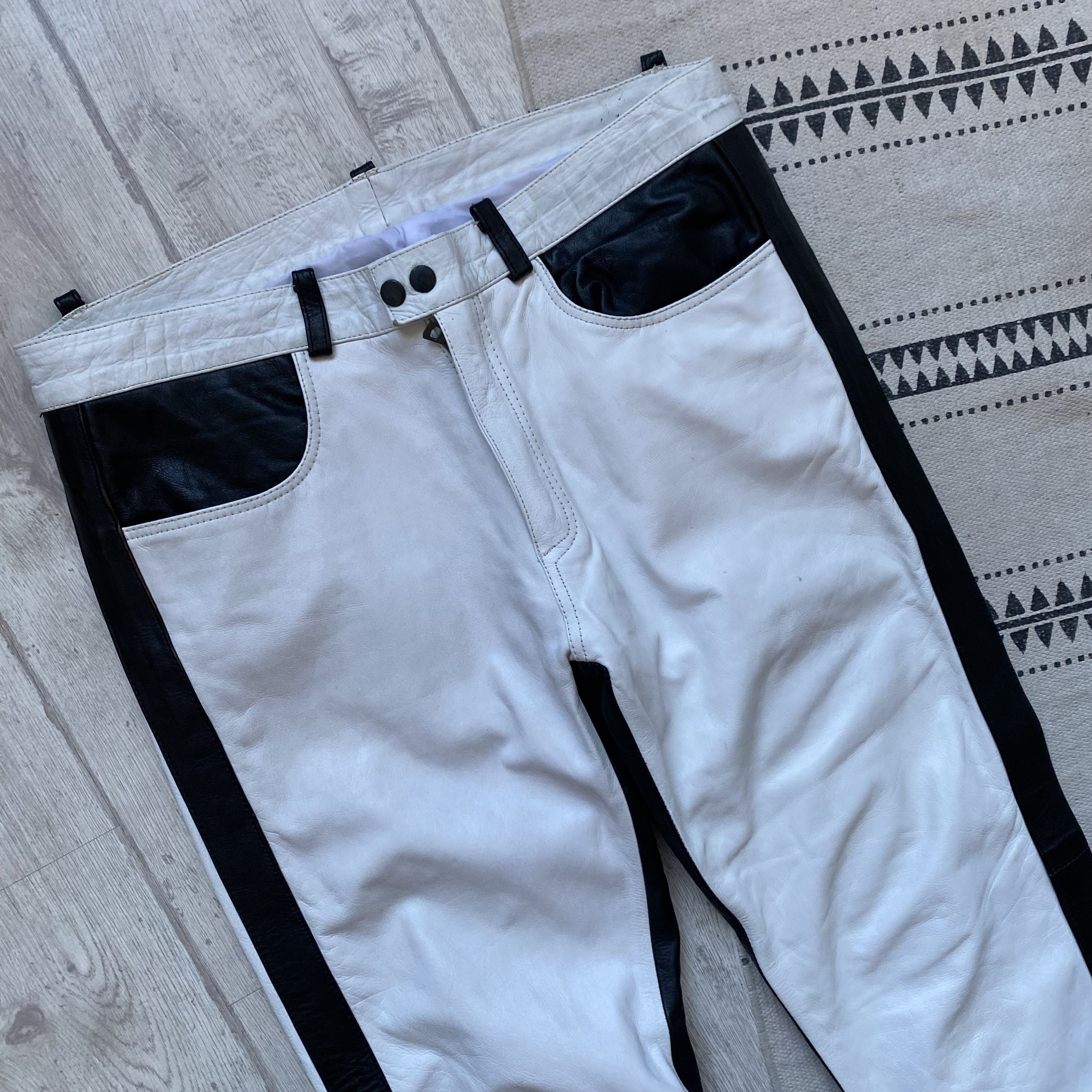 Genuine Leather 🏍️ Vintage Avant-garde Real leather pants slim Punk Size US 34 / EU 50 - 2 Thumbnail