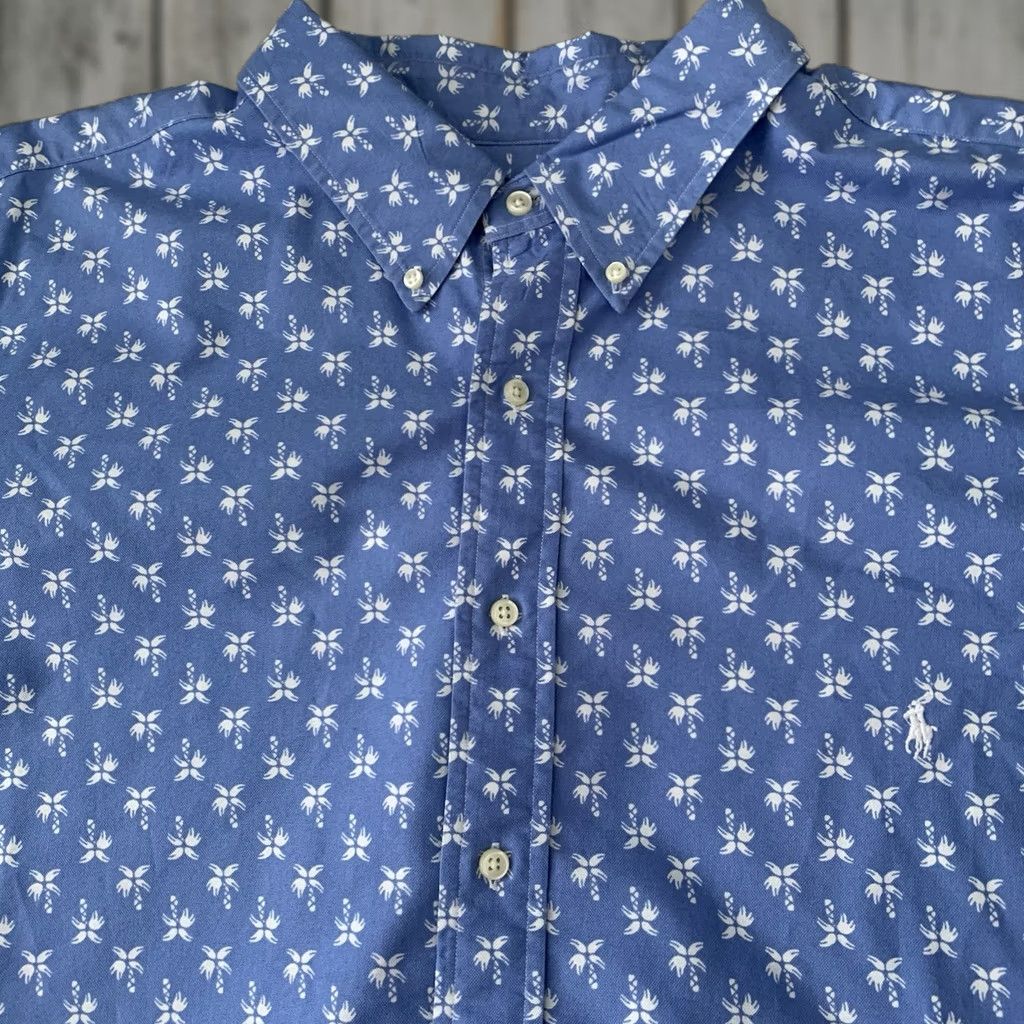 Ralph Lauren Ralph Lauren Big 3XB Blue Oxford Shirt Mens Short Sleeve Palm Tree Print Pony Classic 90s Preppy Casual Button-Up Cotton Size US XXL / EU 58 / 5 - 1 Thumbnail