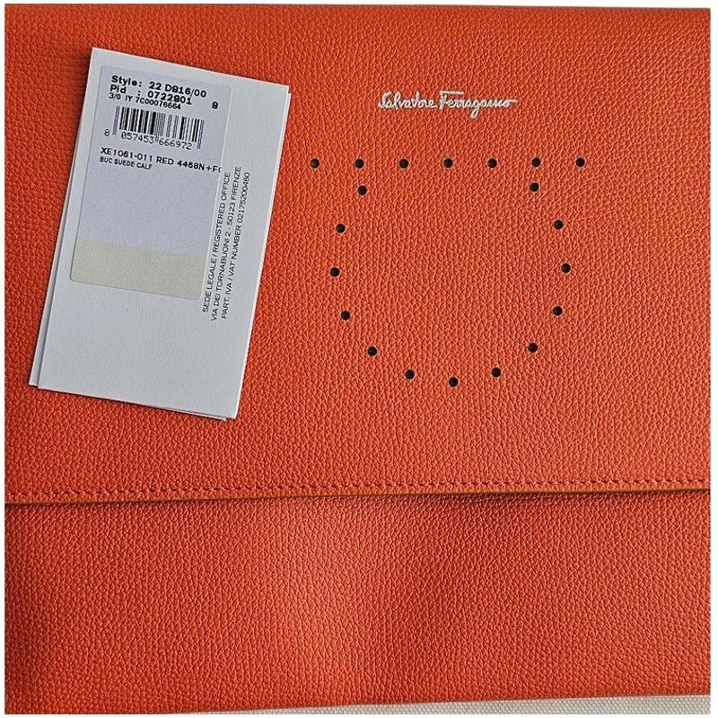 Salvatore Ferragamo Salvatore Ferragamo Orange Pebbled Leather Clutch Bag Size ONE SIZE - 7 Thumbnail