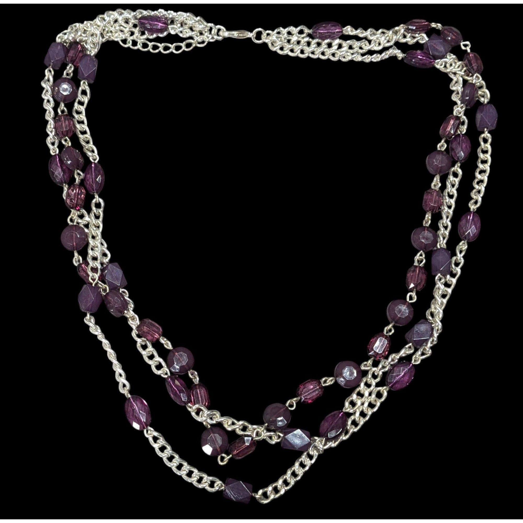 Other Elegant Layered Purple And Silver Tone Beaded Chain Necklace Size ONE SIZE - 1 Thumbnail