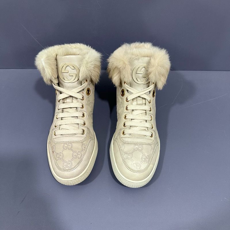 Gucci Gucci Monogram High-Top Canvas Sneakers with Fur -2508 Size US 6.5 / EU 39-40 - 2 Thumbnail