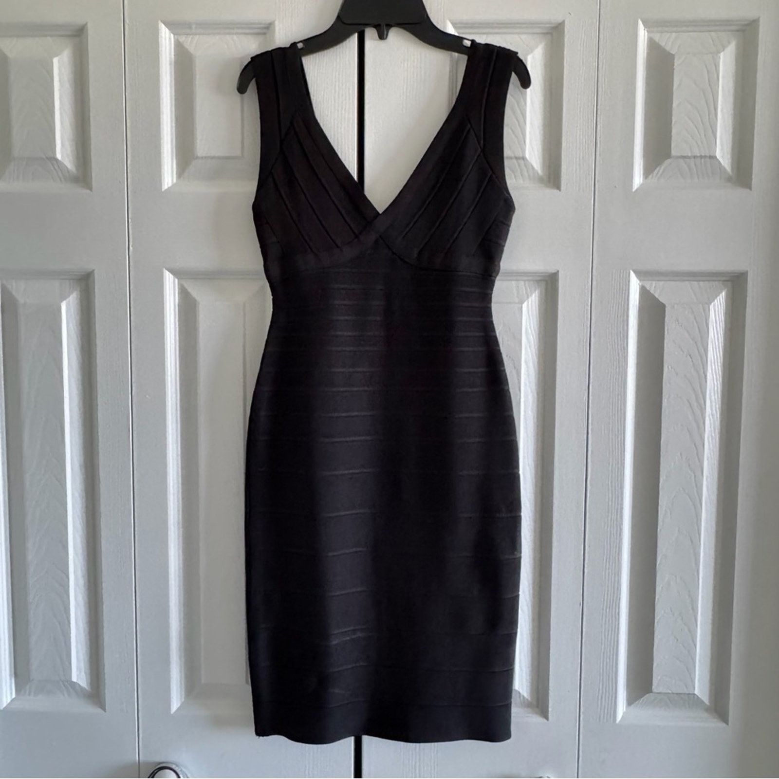 Herve Leger Herve Leger Black Bandage V-Neck Mini Dress, Size S Size S / US 4 / IT 40 - 2 Thumbnail